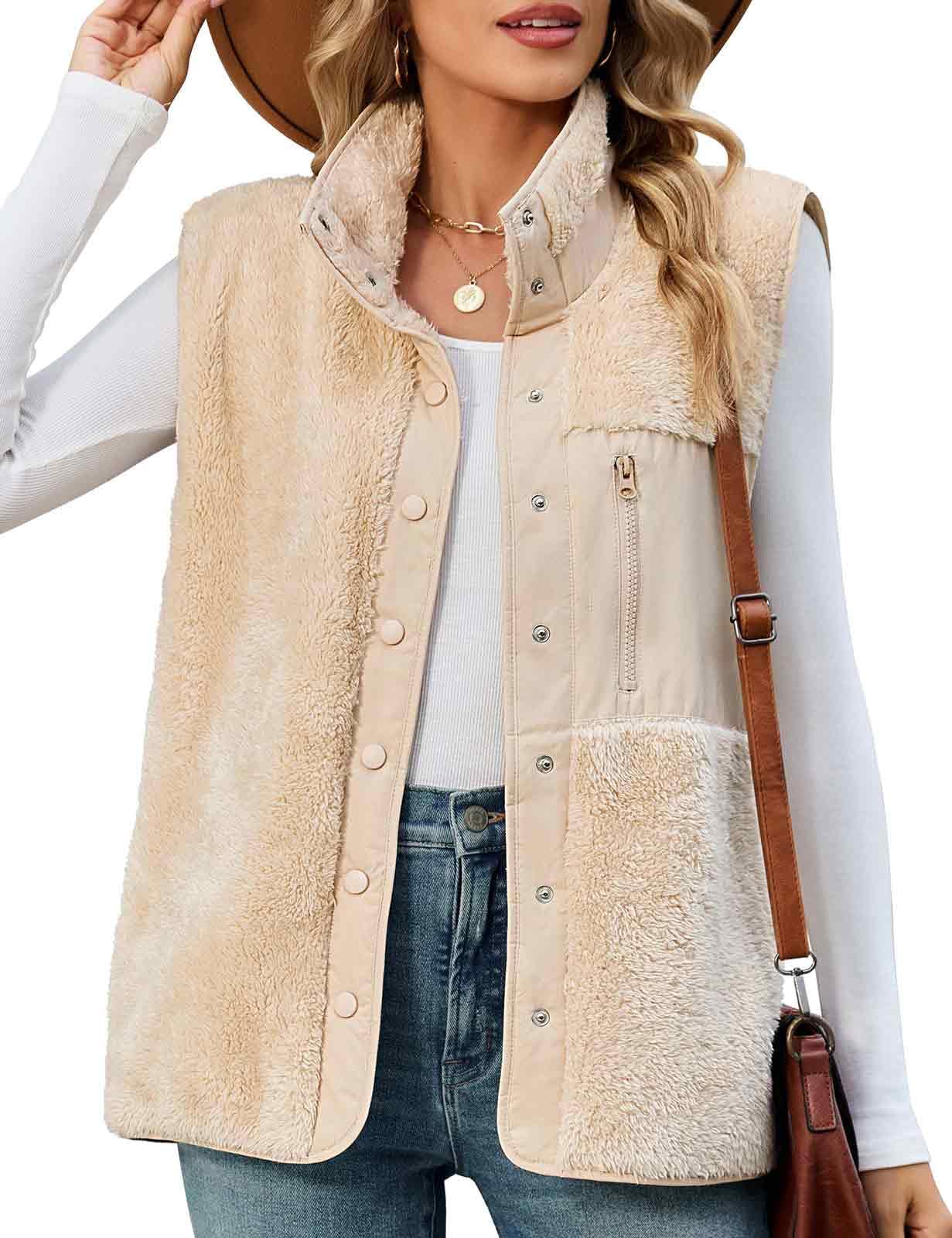 heekpek Gilet Donna Smanicato in Pile Teddy con Tasche