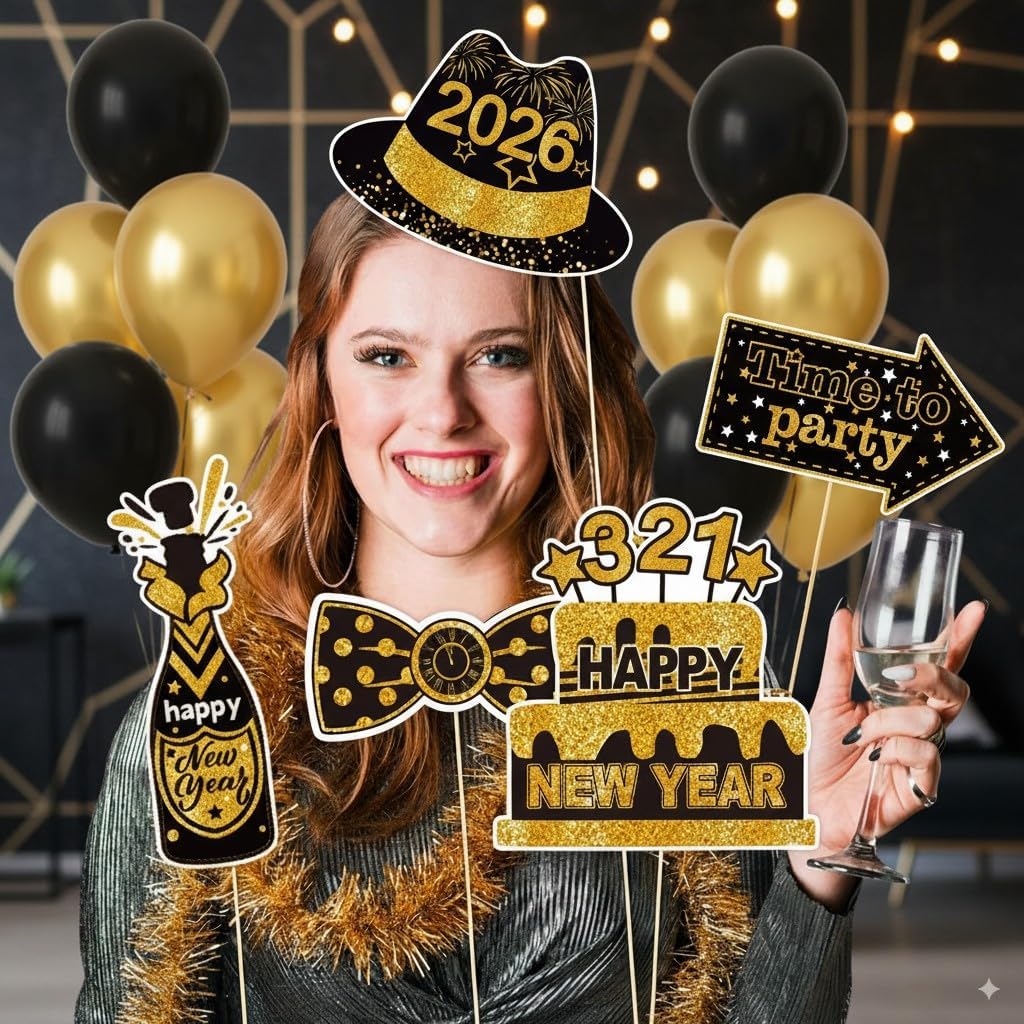 New Years Photo Booth Props 2026 - Set of 30 Happy New Years Decorations New Year's Photo Props for New Years Eve Party Supplies 2026 - Image 6