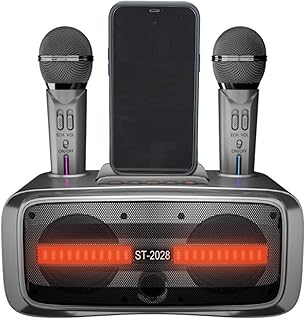 Fockety Karaoke Machine, Portable Bluetooth PA Speaker System with 2 Wireless Microphones, Rechargeable 3000mAh Battery AUX/USB/SD Karaoke Machine with 2 Mic for Adults Kids for Home Party, Picnic