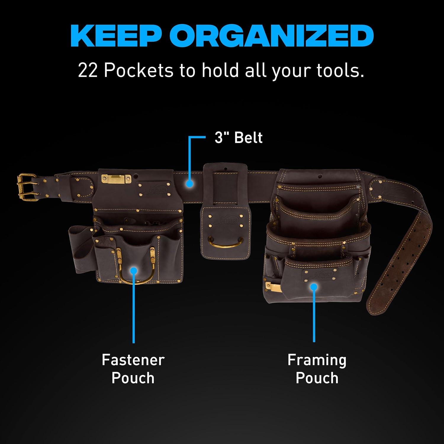 Ox Pro Drywall Tool Belt - 22-Pocket Leather Tool Belt Pouches - Made of Oil-Tanned Leather with Double-Stitching and Steel Rivets - OX-P263804 image 2