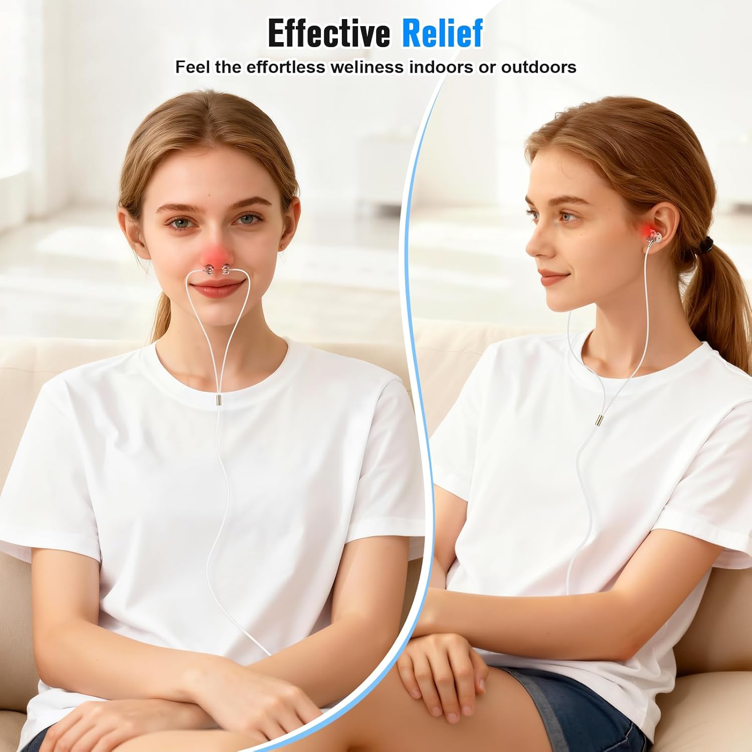 2-in-1 Red Light Therapy Device for Ears & Nose,650nm LED for Ear Comfort,Sinus Support& Daily Relaxation with USB & Type-C,Includes Soft Silicone Tips and Travel Case