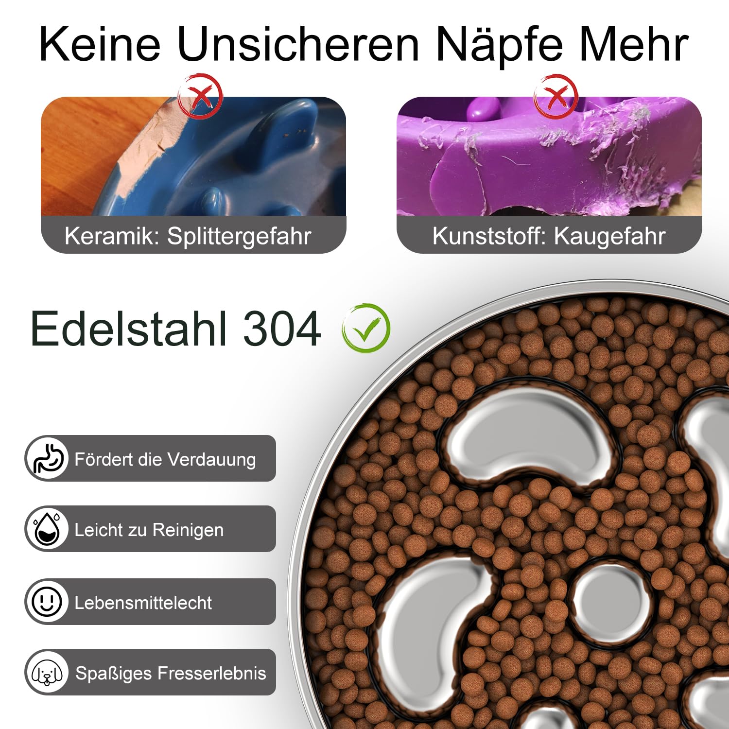 Anti Schling Napf Hund,Doppelwandig Lebensmittelechtes Edelstahl Hundenapf mit Rutschfester Silikonbasis,Labyrinth Antischlingnapf Hunde,für Kleine und Mittelgroße Hunde Katzen,480 ml