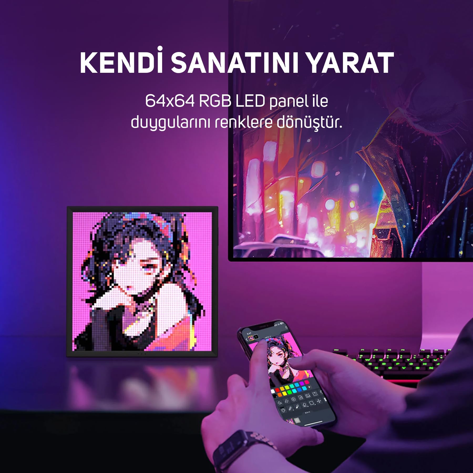 Divoom Ditoo Pro Mavi Bluetooth Hoparlör ve Pixoo-64 Led Ekran Seti