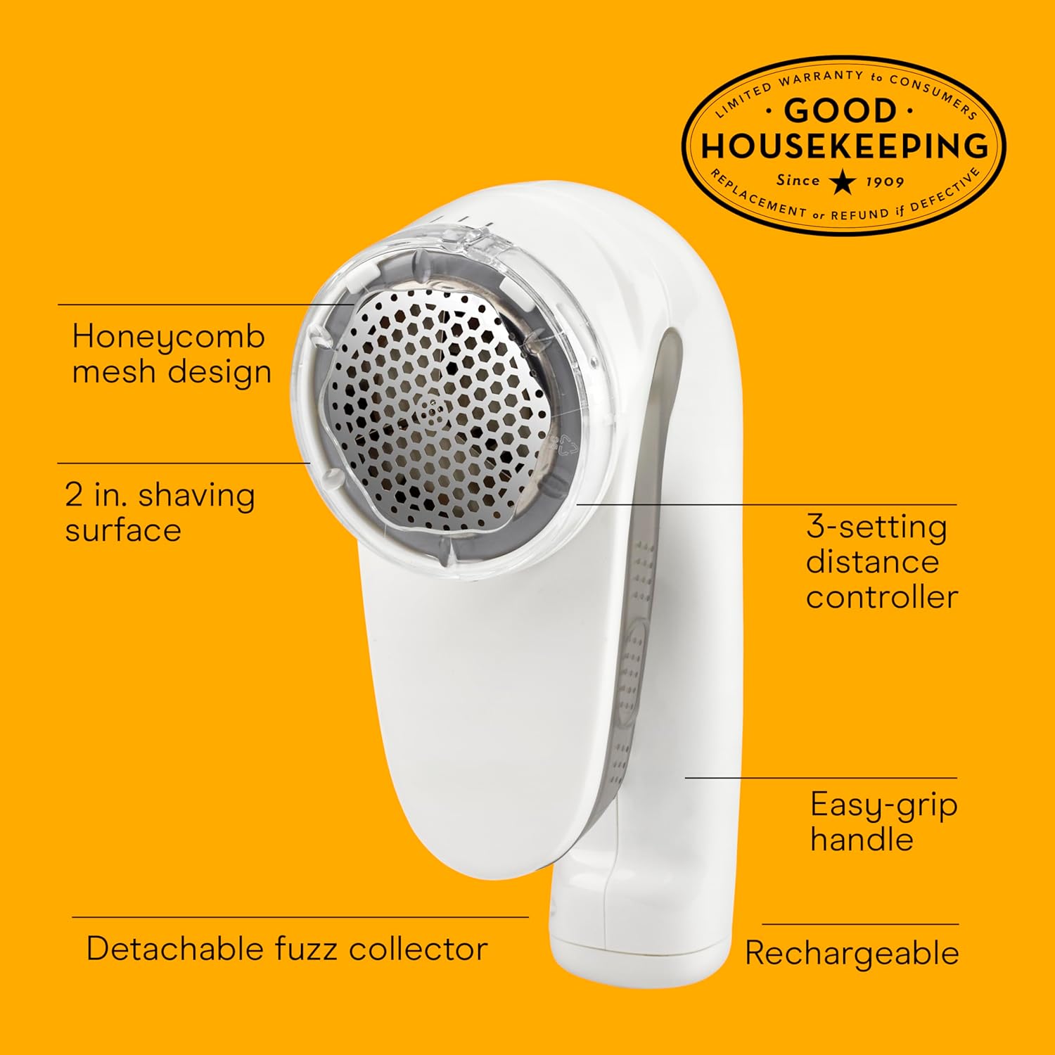 Incomplete Conair Fabric Shaver and Lint Remover, Rechargeable Portable Clothes Shaver with 3 Settings, Fuzz Remover for Sweaters, Clothing, and Furniture, Large 2-Inch Shaving Head, White Pack of 1