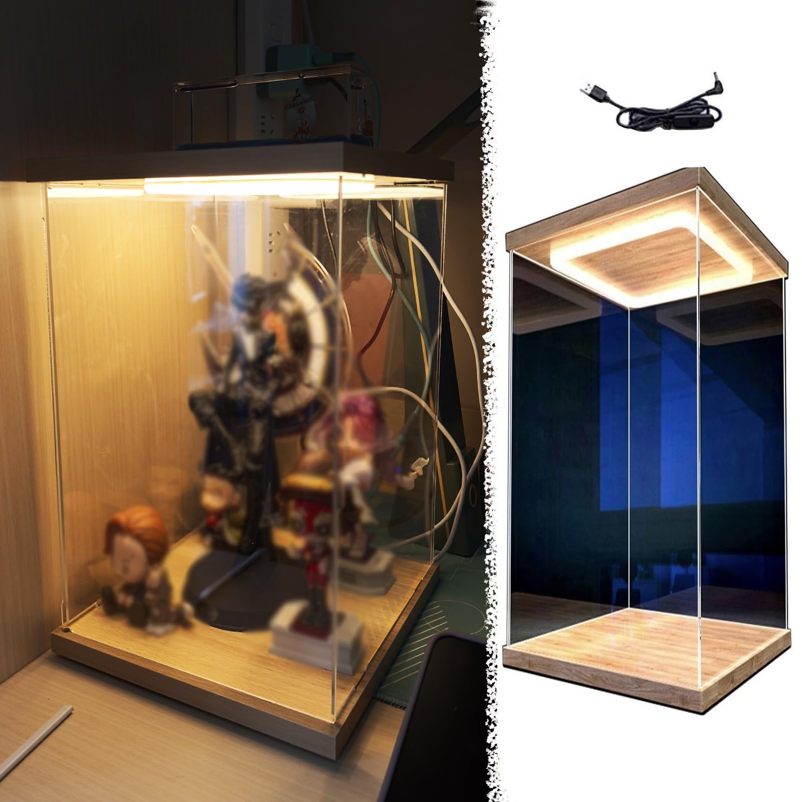Teca Plexiglass Vetrina Espositiva In Acrilico Trasparente Figures Dalls, Scatola Portaoggetti Antipolvere con Luce a LED, Protezione da Banco per Modellini da Collezione E Modellini di Auto(40x45x60c