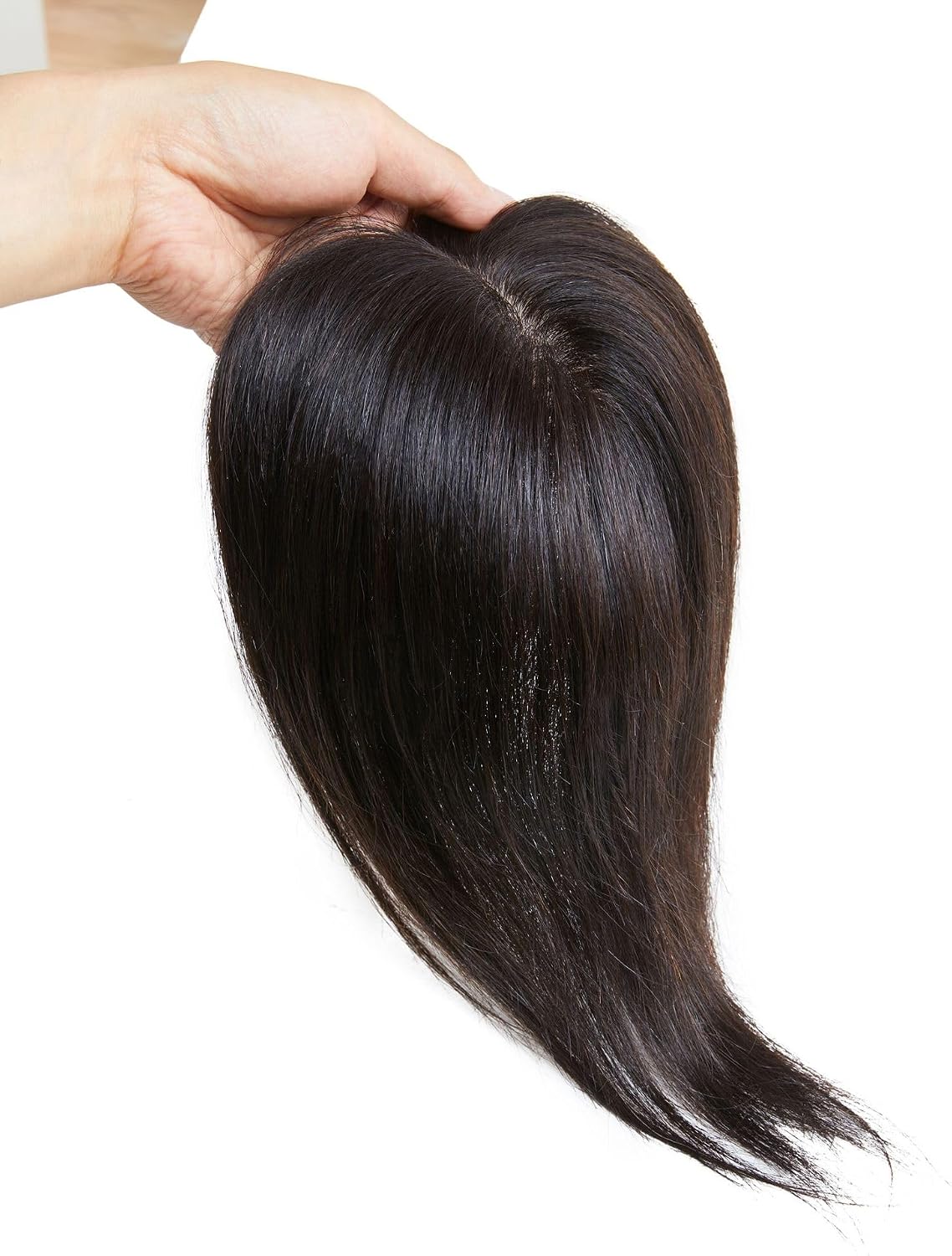 Double Neddle Clip In Toppers Human Hair Straight Hair Invisible Wiglt Hairpiece for Women Hair Loss White Hair (13x14cm 30cm,Natural black)