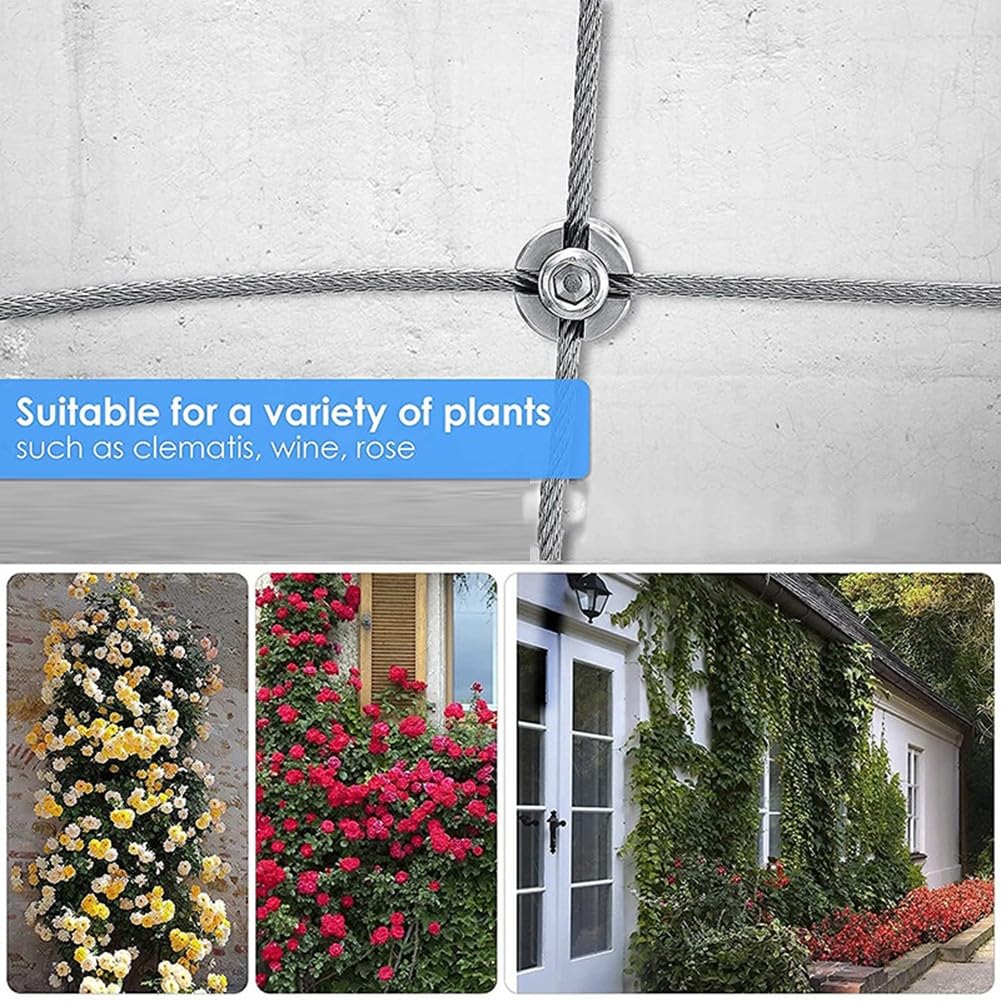 Flessibile 304 per graticcio in filo di acciaio inossidabile per pareti esterne, telaio antiruggine per piante rampicanti con design a flusso d'aria, kit di cavi da giardino fai da te, 16 m