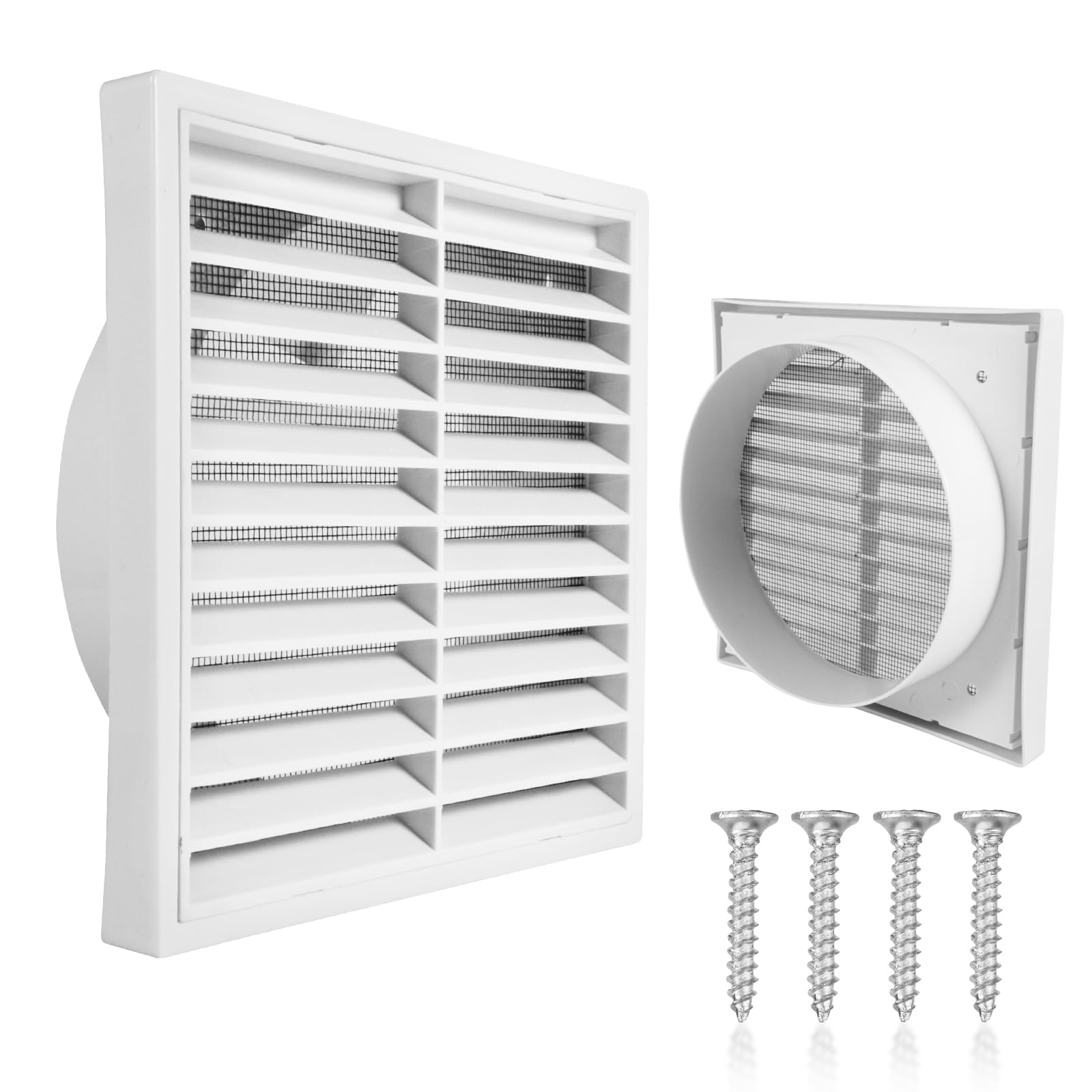 150mm White Louvred Air Vent Covers for Walls, Extractor Fan Tumble Dryer Vent Cover with Screen Mesh,Durable Exterior Exhaust Outlet for Kitchen, Exterior Walls and Home Ventilation Systems