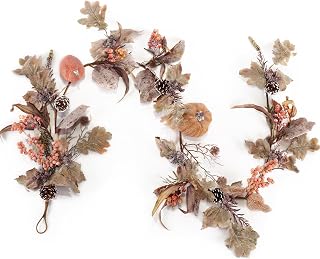 Fall Garland, Fall Decor, 6FT Maple Leaf Pumpkin Pine Cone Berry Dried Garland for Fireplace Porch Railings Dining Table Farmhouse Indoor Outdoor Decor for Fall Thanksgiving Halloween Decor