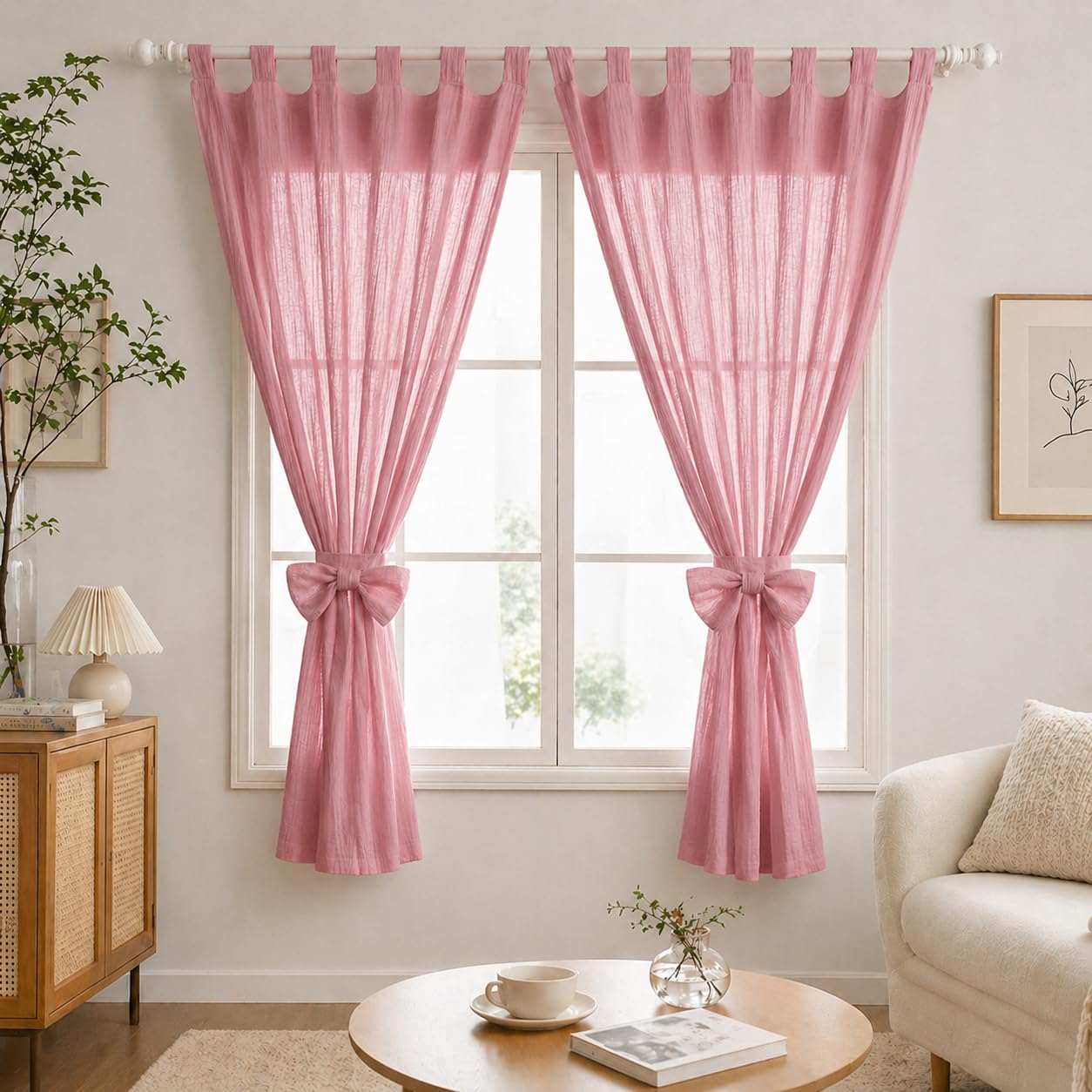 Blickdichte Musselin Gardinen, 2 Stück Dekorative Vorhänge (100×150 cm), aus 100% Bio-Baumwolle, wärmeisolierend und lichtundurchlässig, geeignet für Kinderzimmer und Wohnzimmer -Altrosa