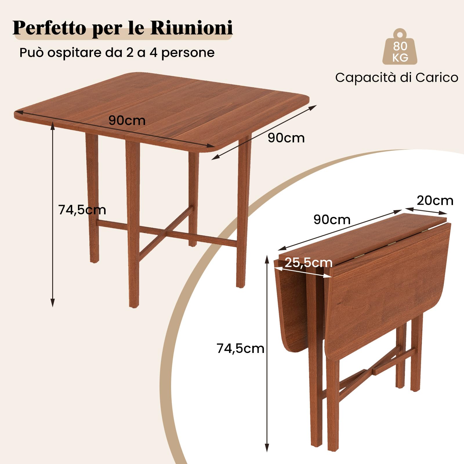COSTWAY Tavolo da Pranzo Quadrato in Legno per 2-4 Persone