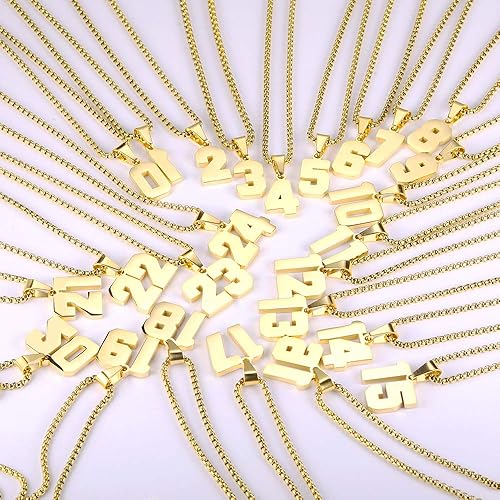 Miniatura 3 de YOYO&YOKI - Collares con números personalizados, chapado en oro de 18 quilates con números iniciales, dije de acero inoxidable, cadenas deportivas