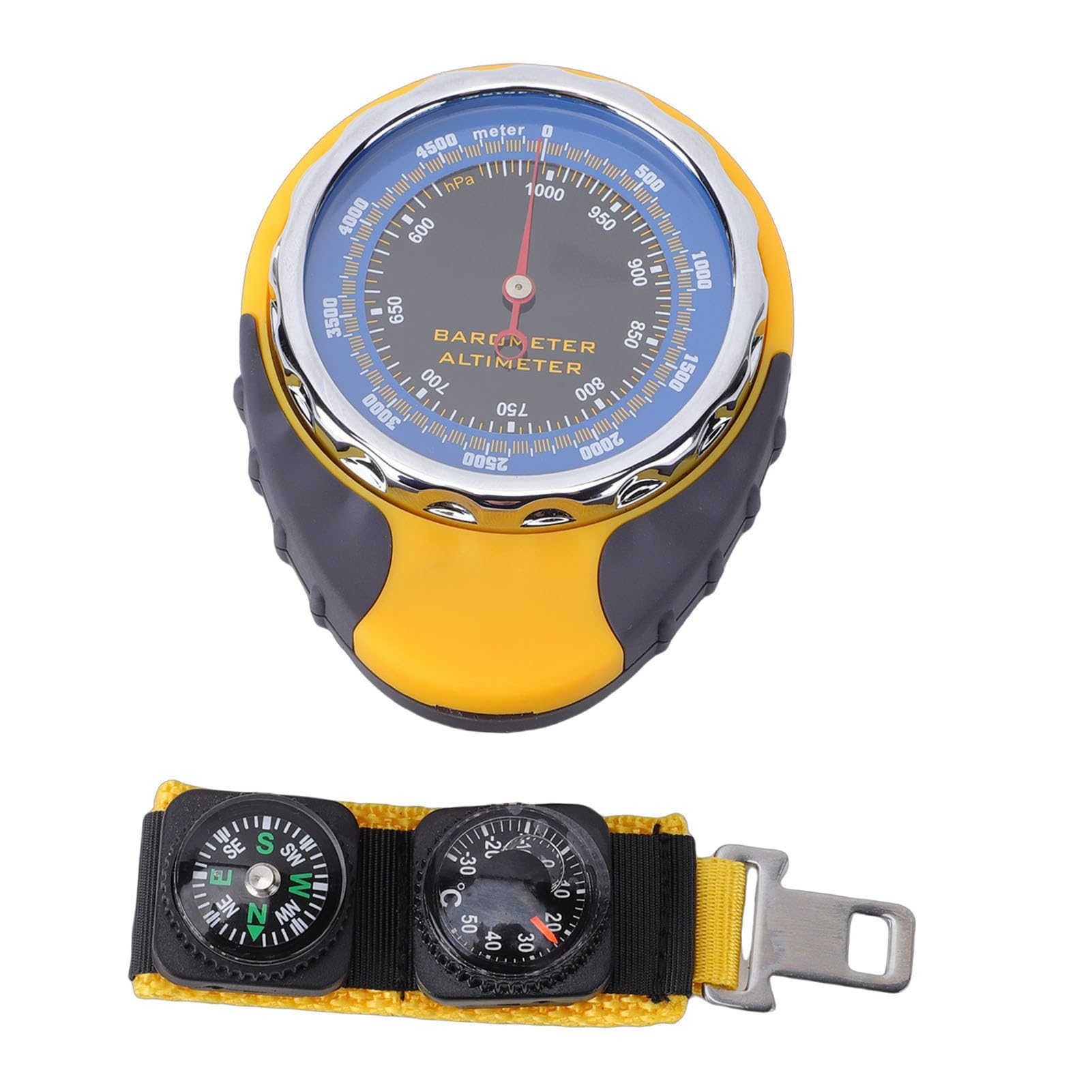 Ejoyous Altimètre à Pointeur, Matériau ABS, Instrument Extérieur 4 en 1 avec Compteur de Température d'altitude et Baromètre pour la Randonnée et l'aviation