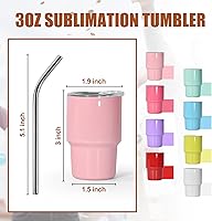 Vista 2 de AGH vaso de chupito de 3 oz, mini vaso con popote y tapa, color rosa, de acero inoxidable, vasos de sublimación con aislamiento al vacío de doble