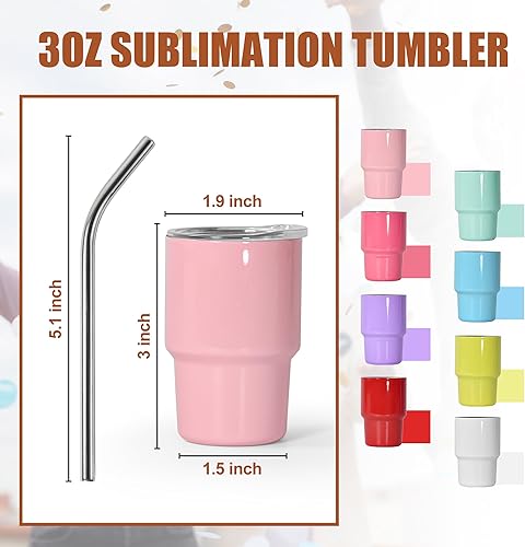 Miniatura 2 de AGH Vasos de chupito de sublimación de 3 onzas con pajilla, paquete de 6 vasos de vino de acero inoxidable doble, mini tazas de café aisladas para