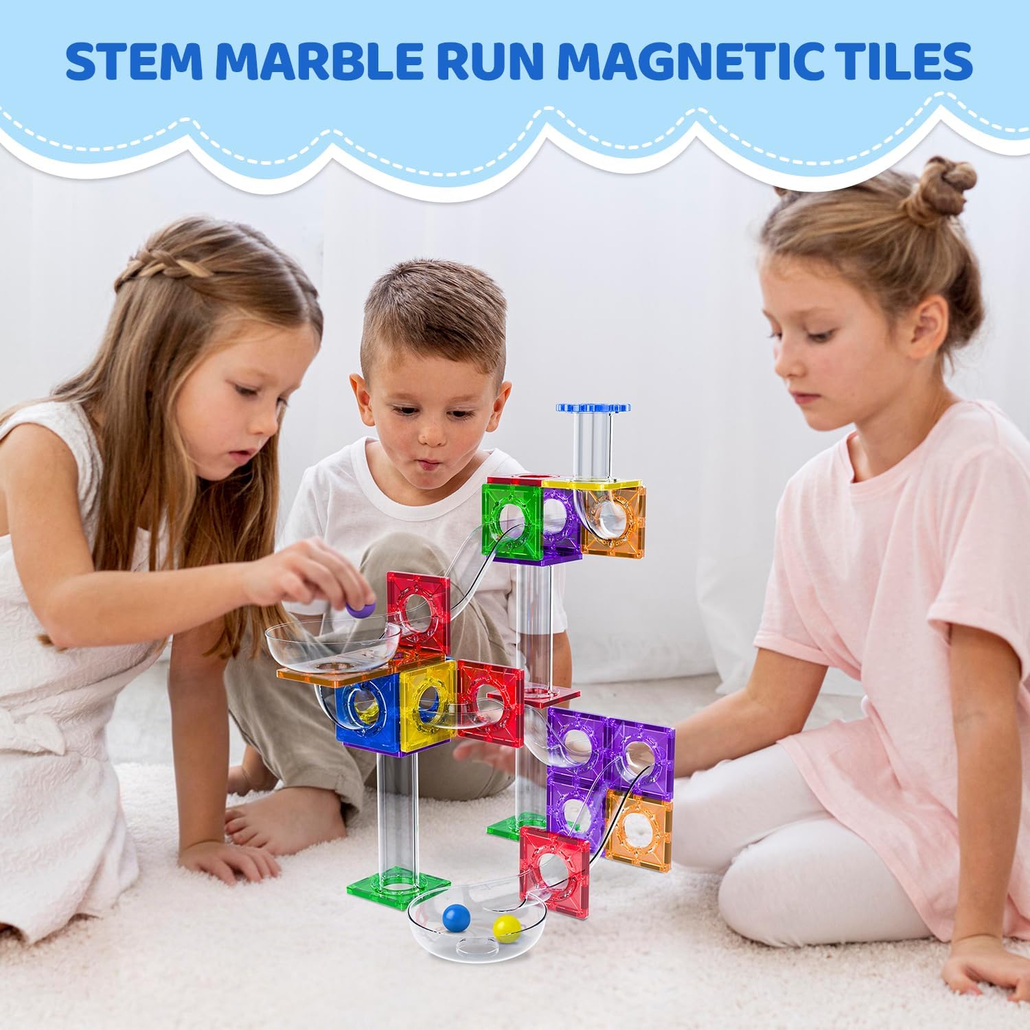 Magnetic Tiles, 72 PCS Magnetic Marble Run Building Blocks – STEM Toy for Kids Ages 3-8 | 3-in-1 Building Set with Tiles, Race Tracks & Marble Runs for Creative Learning & Imaginative Play