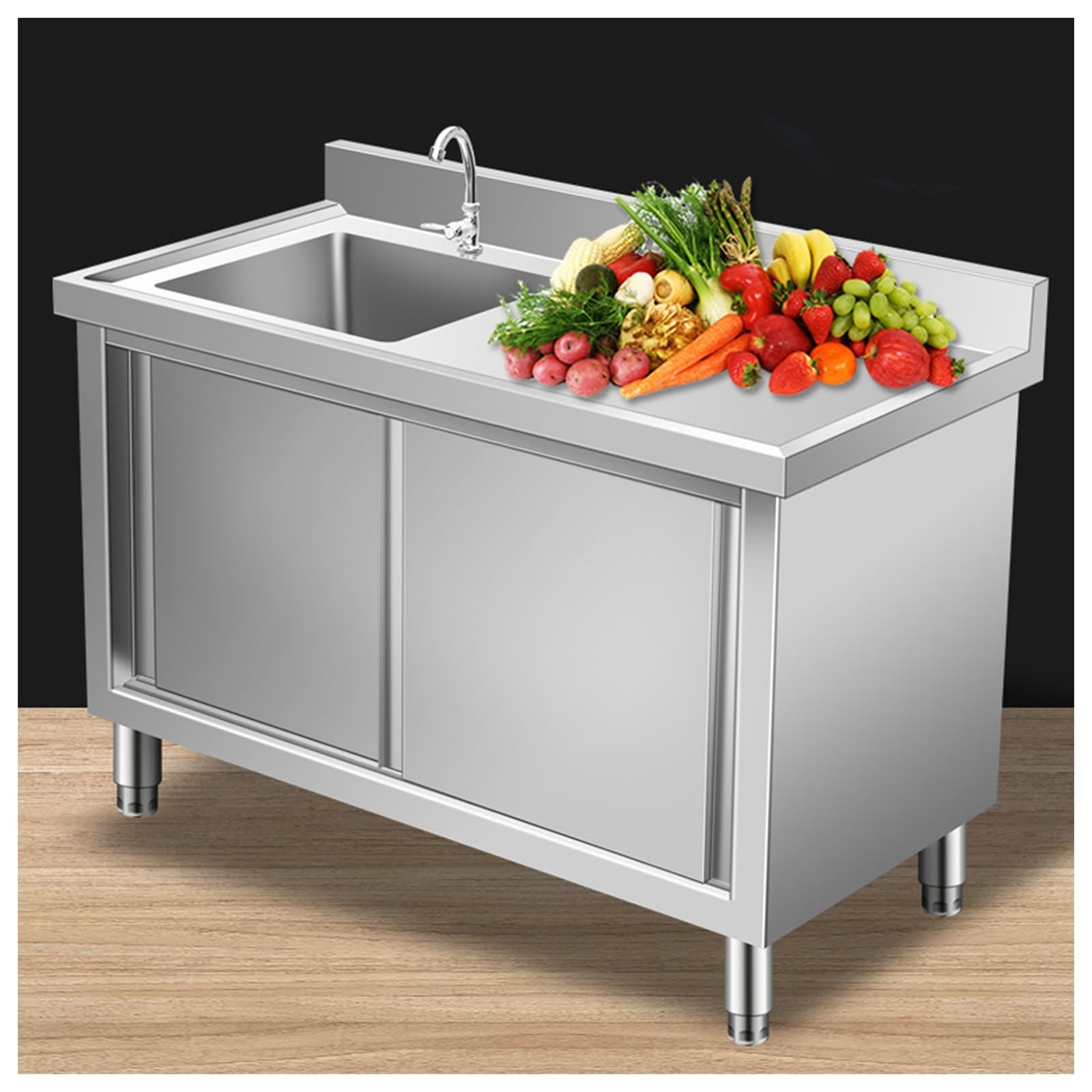Desserte Extérieure Multifonctionnelle Évier Plus Grand avec Déflecteur Porte Coulissante à Double Rail Usage Commercial/Domestique