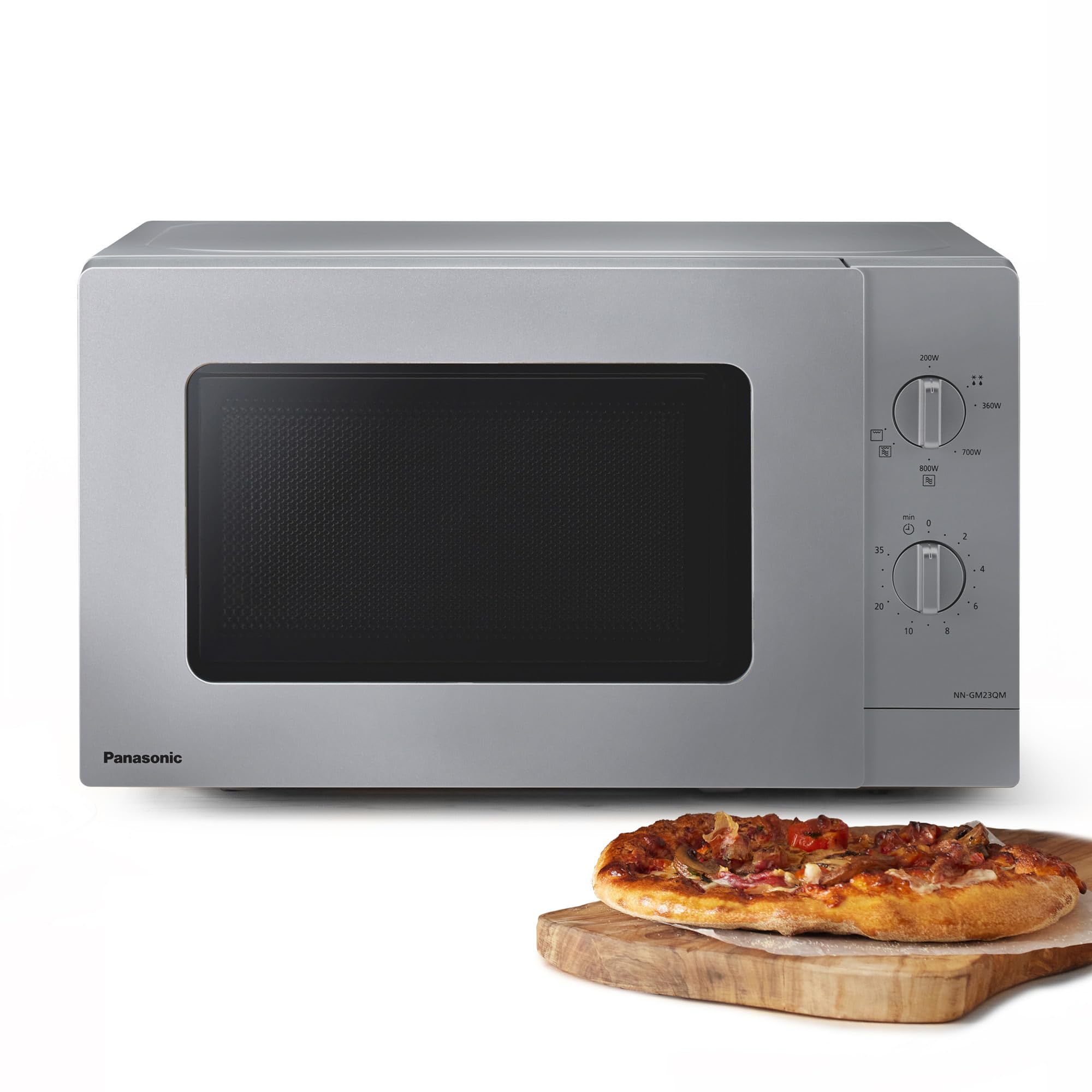 Panasonic NN-GM23QMEPG Forno a Microonde Grill 20L con Piatto in Vetro e Griglia Metallica, 800W, Grill 1000W, Impostazione Scongelamento, Controllo Dial, Quick 30, Timer, Argento
