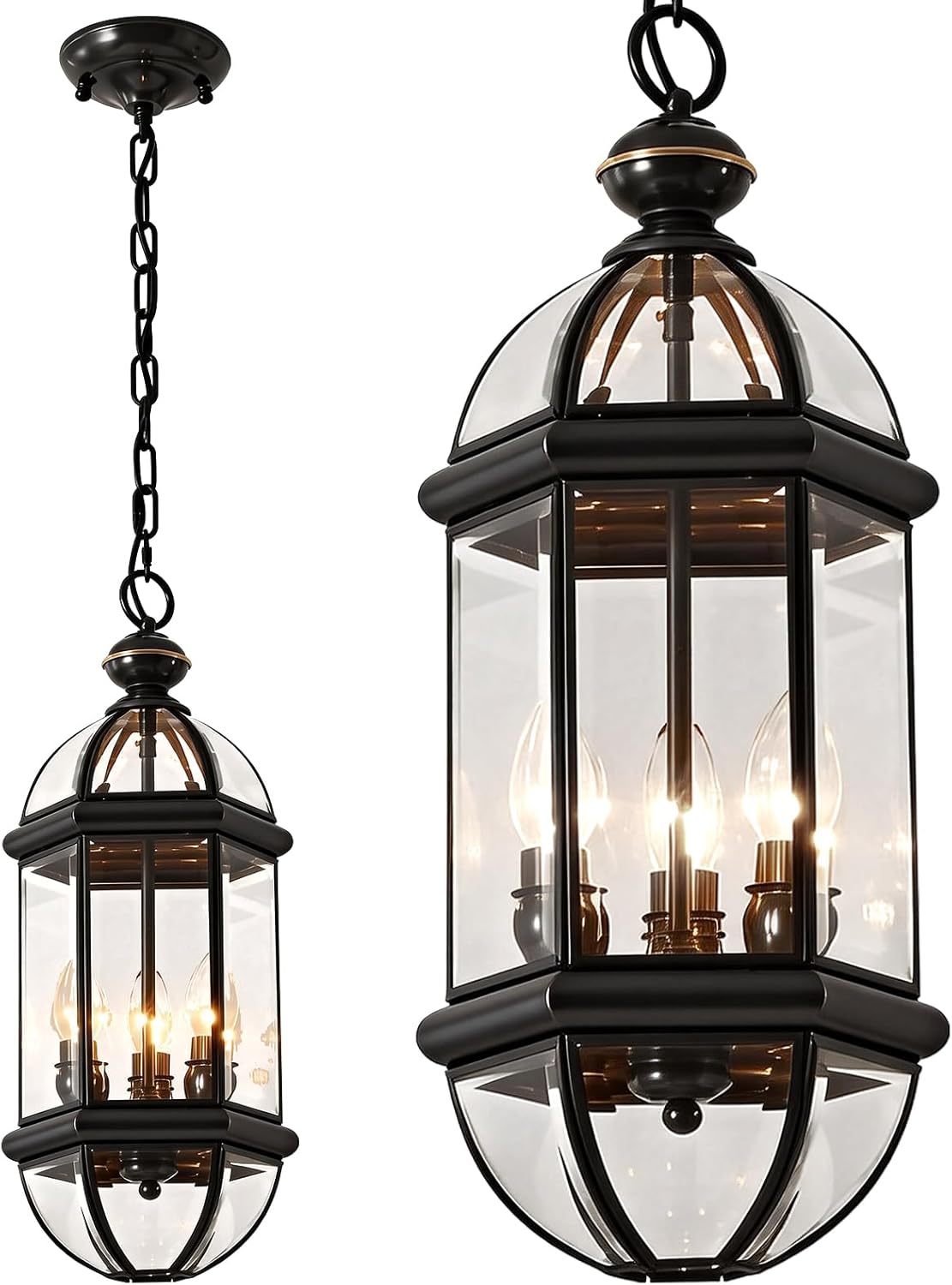 Milaii 16.5" H Copper Outdoor Pendant Light, Black Exterior Hanging Light Fixture Waterproof 3-Lights Outdoor Lantern Porch Lighting for Patio Entrance Gazebo