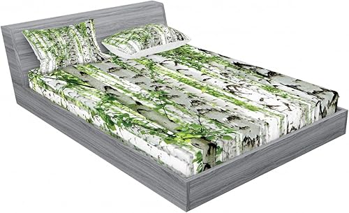 Miniatura 367 de Ambesonne Juego de sábanas bajeras y fundas de almohada con diseño de gato durmiendo en luna creciente, estrellas, sueños nocturnos, juego de ropa