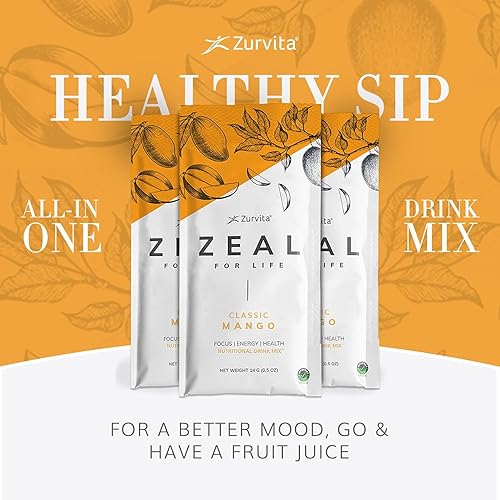 Miniatura 7 de Zurvita - Mezcla de bebida Zeal for Life Wellness - Sabor clásico de mango - Sin gluten, vegana, con biotina, vitaminas y minerales para la salud -