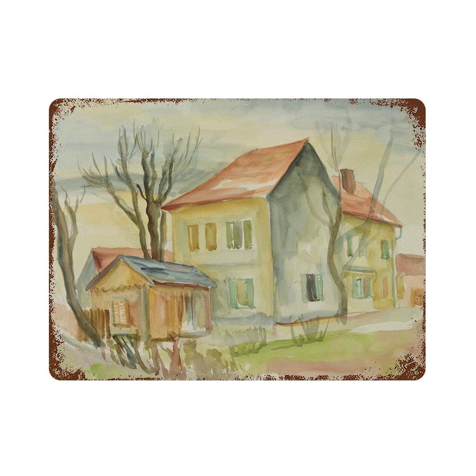 xiaoxiaoshen VINTAGE WATERCOLOR Landscape Painting, Spring, Country Farmhouse Wall Decor Art Metal Tin Poster Modern Home Decor Art Home Bar Shop Decorations Vintage Sign 30x40cm