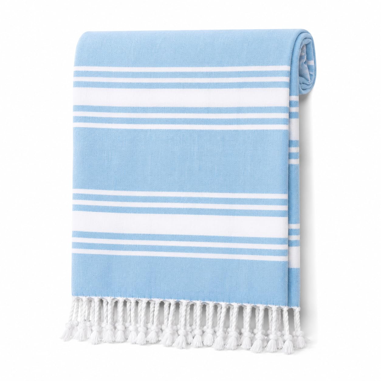 Adore Hammam Beach Towel 90 x 170cm - Blue Stripe Turkish Style - Cotton Rich Lightweight Large Quick Dry Travel, Pool, Sauna & Holiday Towel