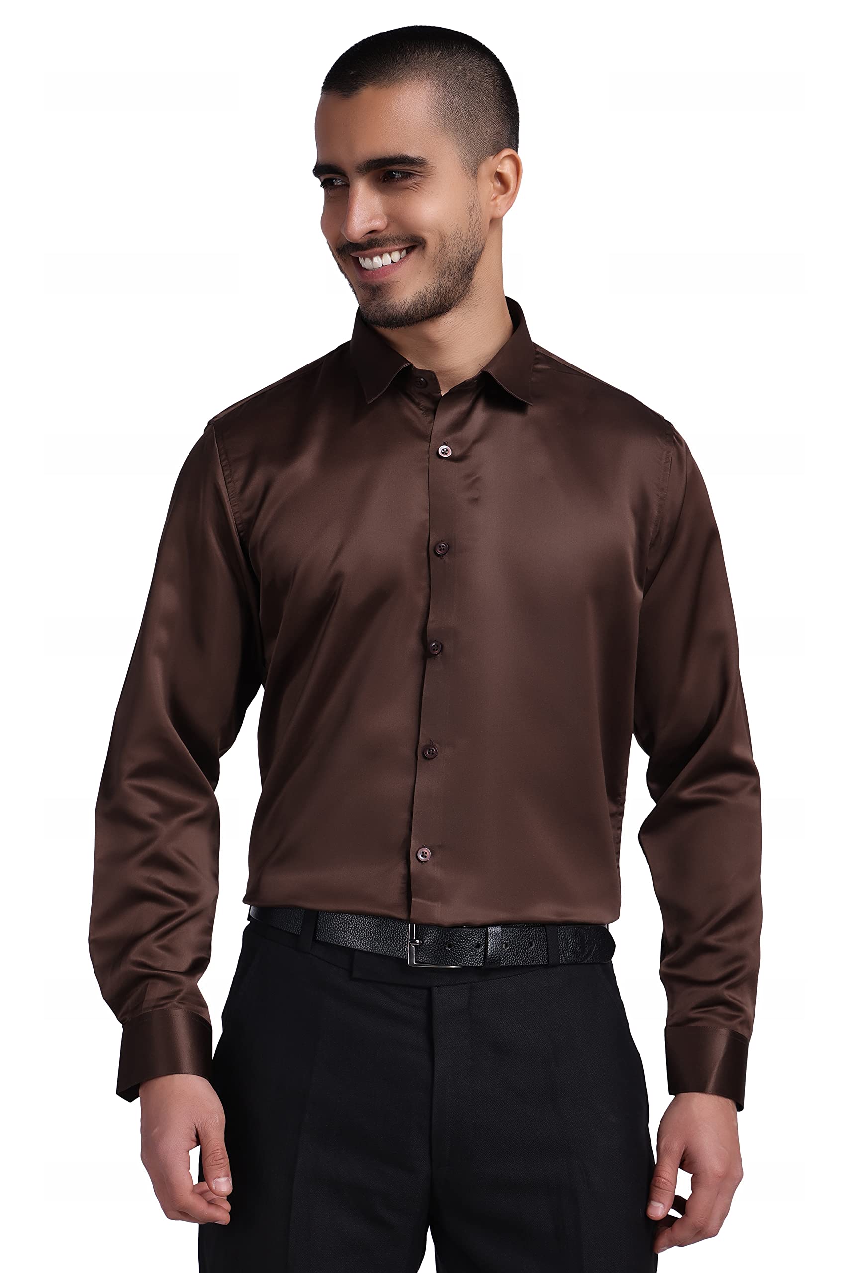 BowrainMen's Satin Shirt Full Sleeves