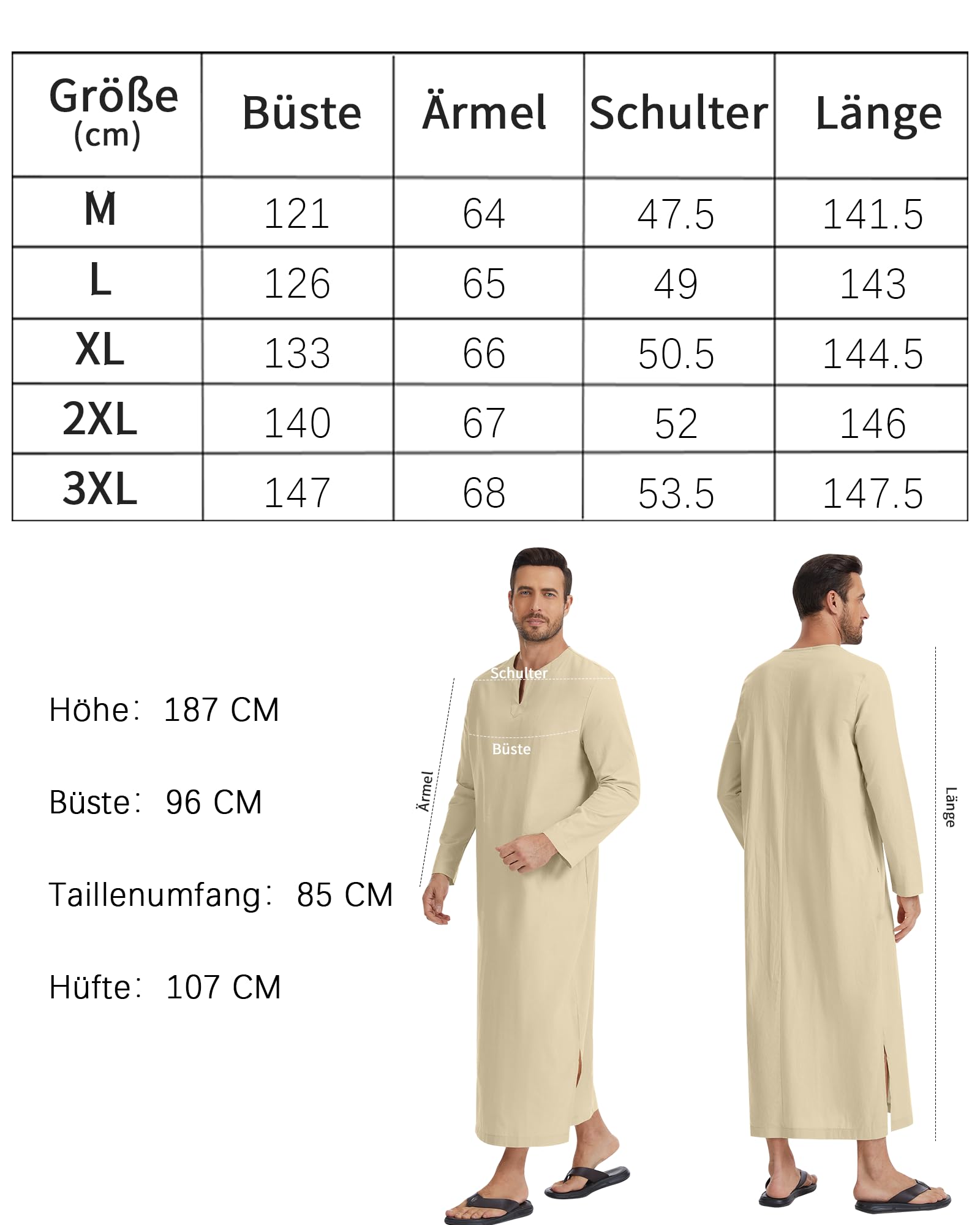 LVCBL Caftán de manga larga para hombre con bolsillos, ajuste universal, M-3XL