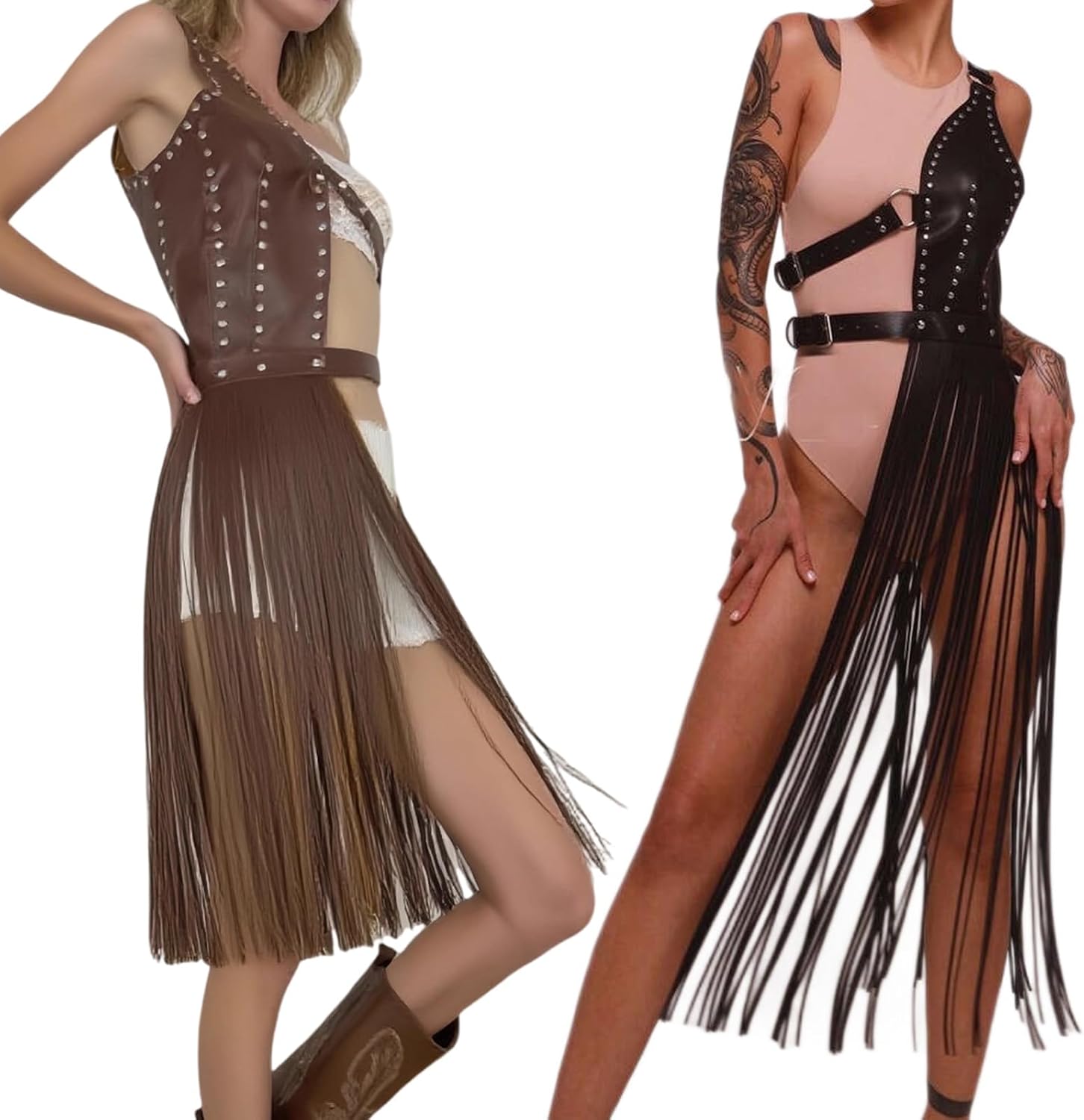 Punk Fringed Waist Belt Long Suspender Belt For Women PU Leather Adjustable Accessory For Party and Stage Performances
