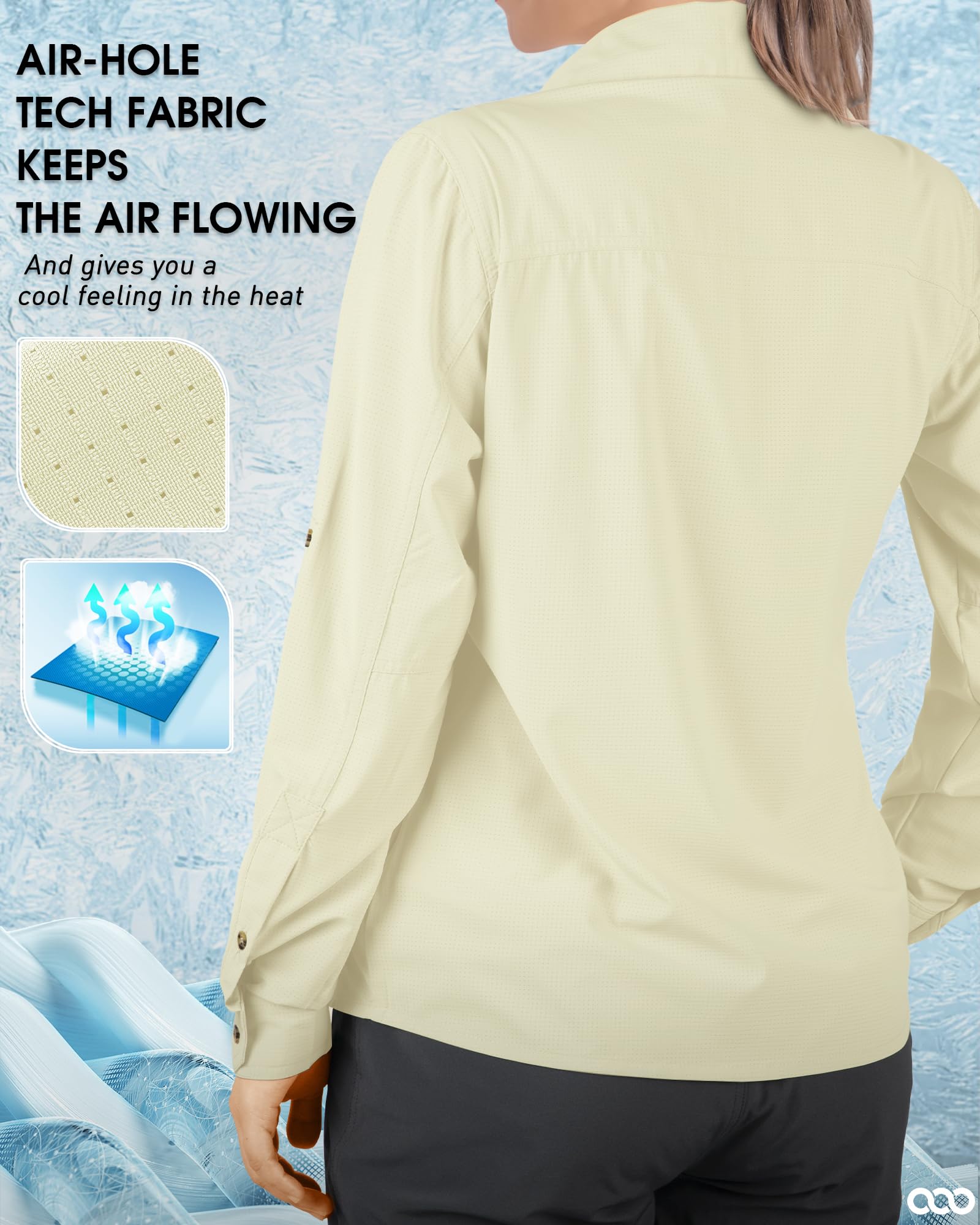 33,000ft Camisa para mujer UPF50+ con protección UV, de secado rápido, para tiempo libre, manga larga, para senderismo, pesca, safari, viajes, golf, amarillo claro, XL