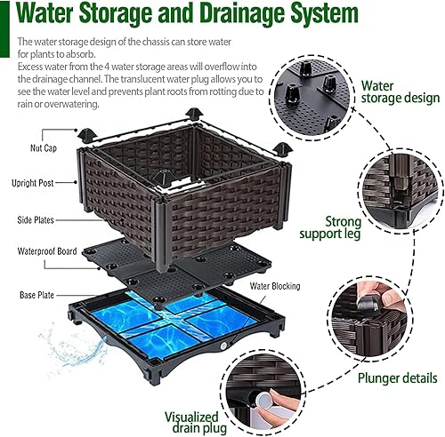 Miniatura 32 de Cama de jardín elevada con patas, maceta elevada de plástico para plantas, flores, verduras y hierbas al aire libre 31.5"(L)