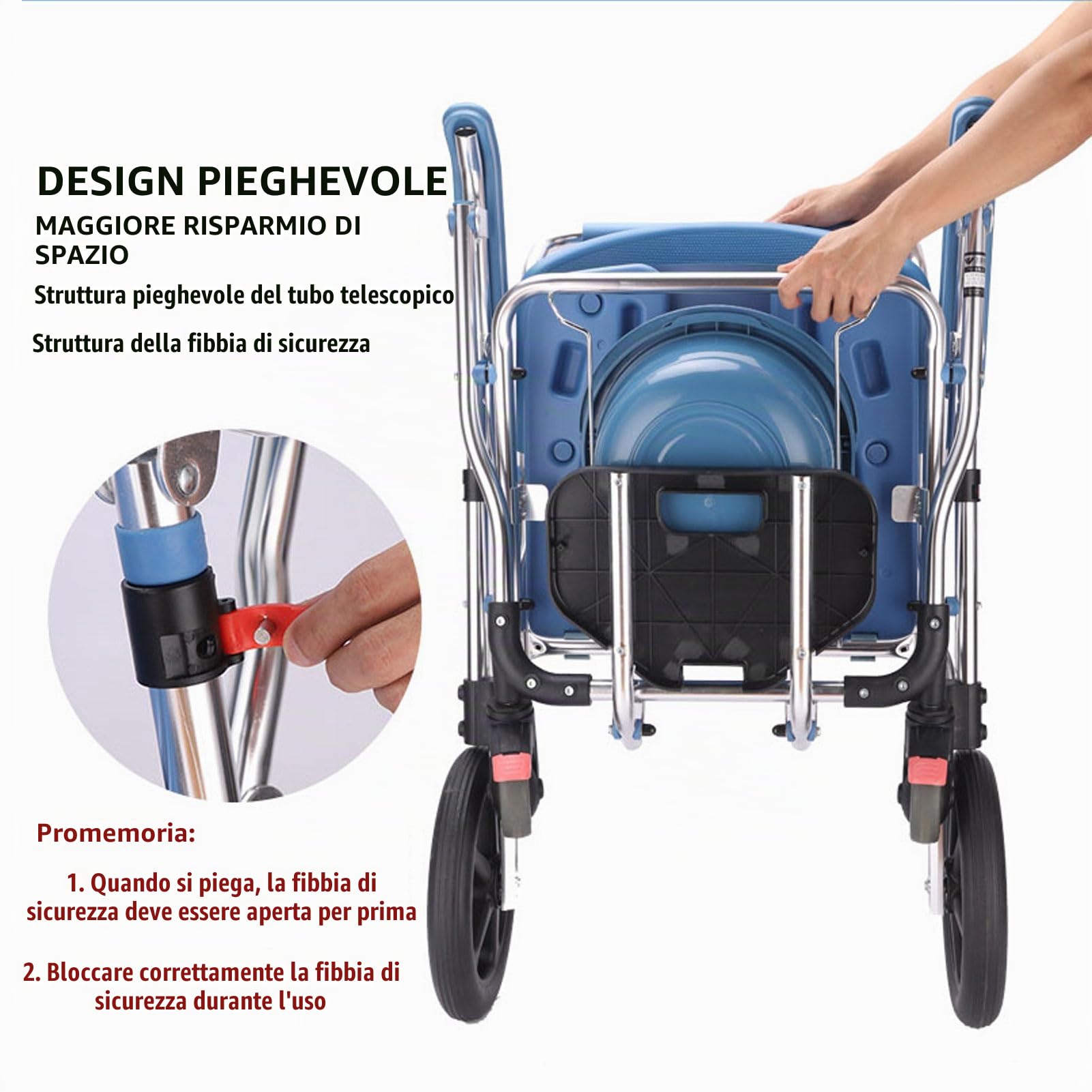 Sedia a Rotelle per Anziani con WC, Sedia WC per Anziani con Ruote, Sedia Comoda Pieghevole WC per Disabili con Braccioli e Schienale, per Pazienti e Donne incinte, Portata Fino a 150 kg
