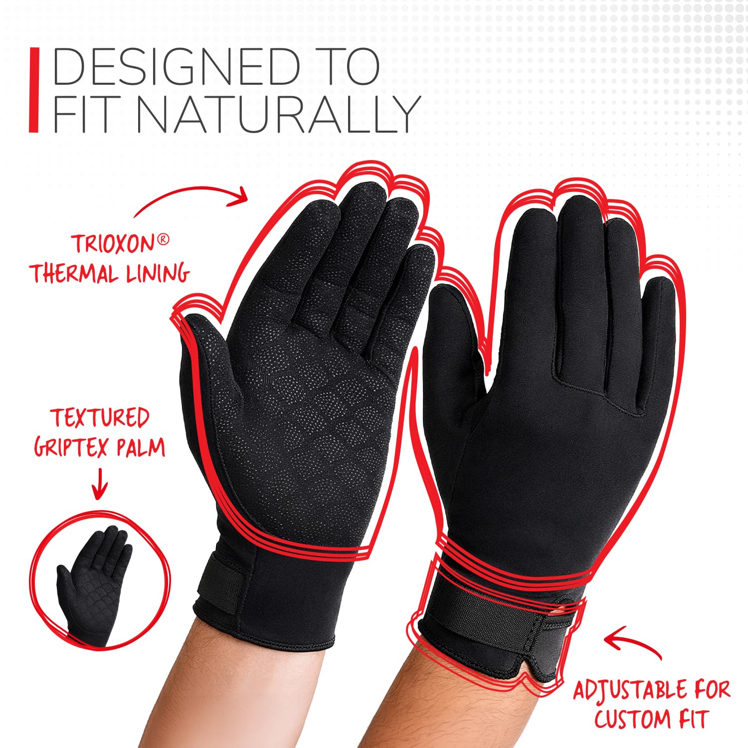 Thermoskin Full Finger Arthritis Gloves, Black, Large : Health & Household