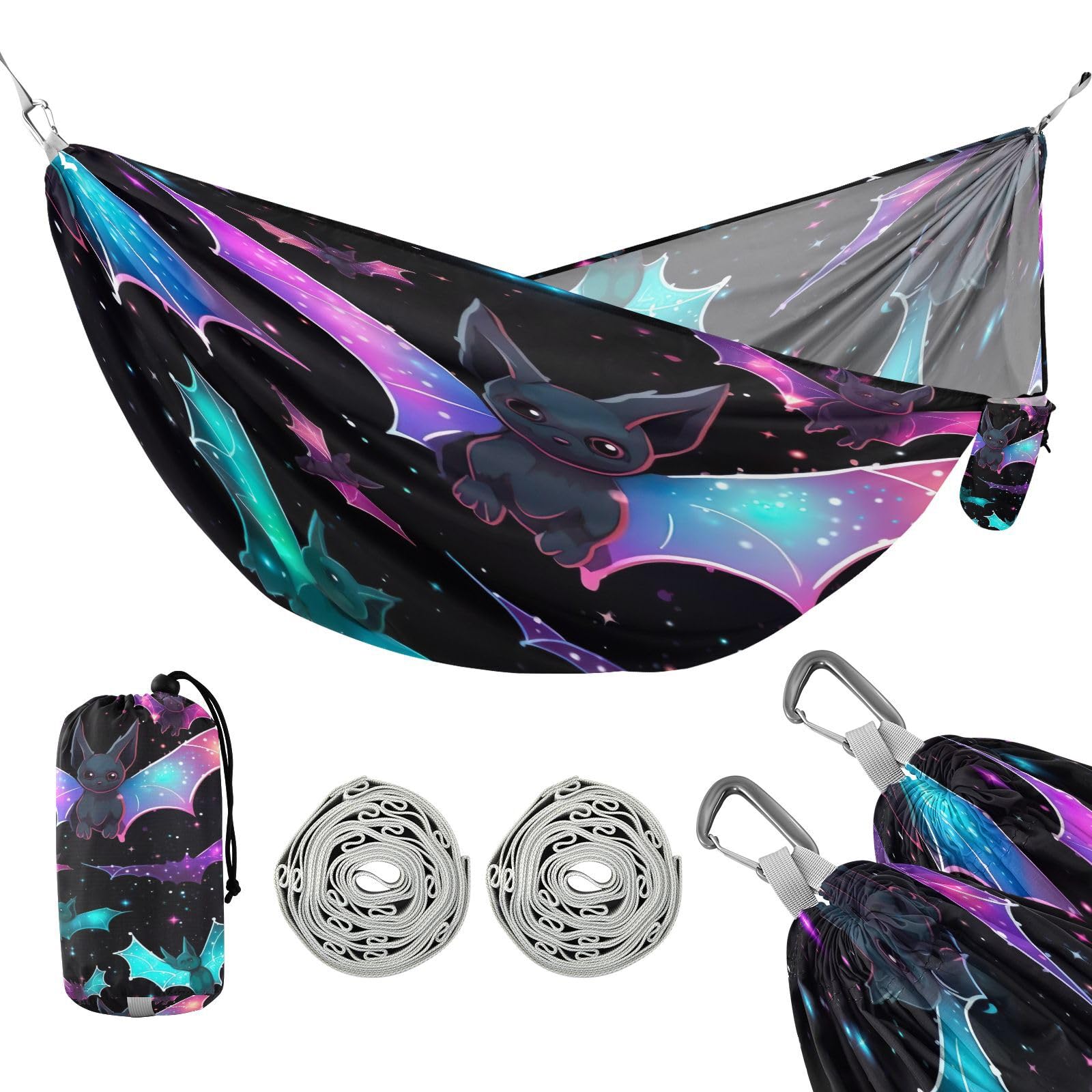 ATTX Colorful Bat Camping Hammock - Lightweight & Portable Hammocks, Heavy Duty 330lbs Capacity for Indoor, Hiking, Backpacking, Travel, Backyard, Beach#431