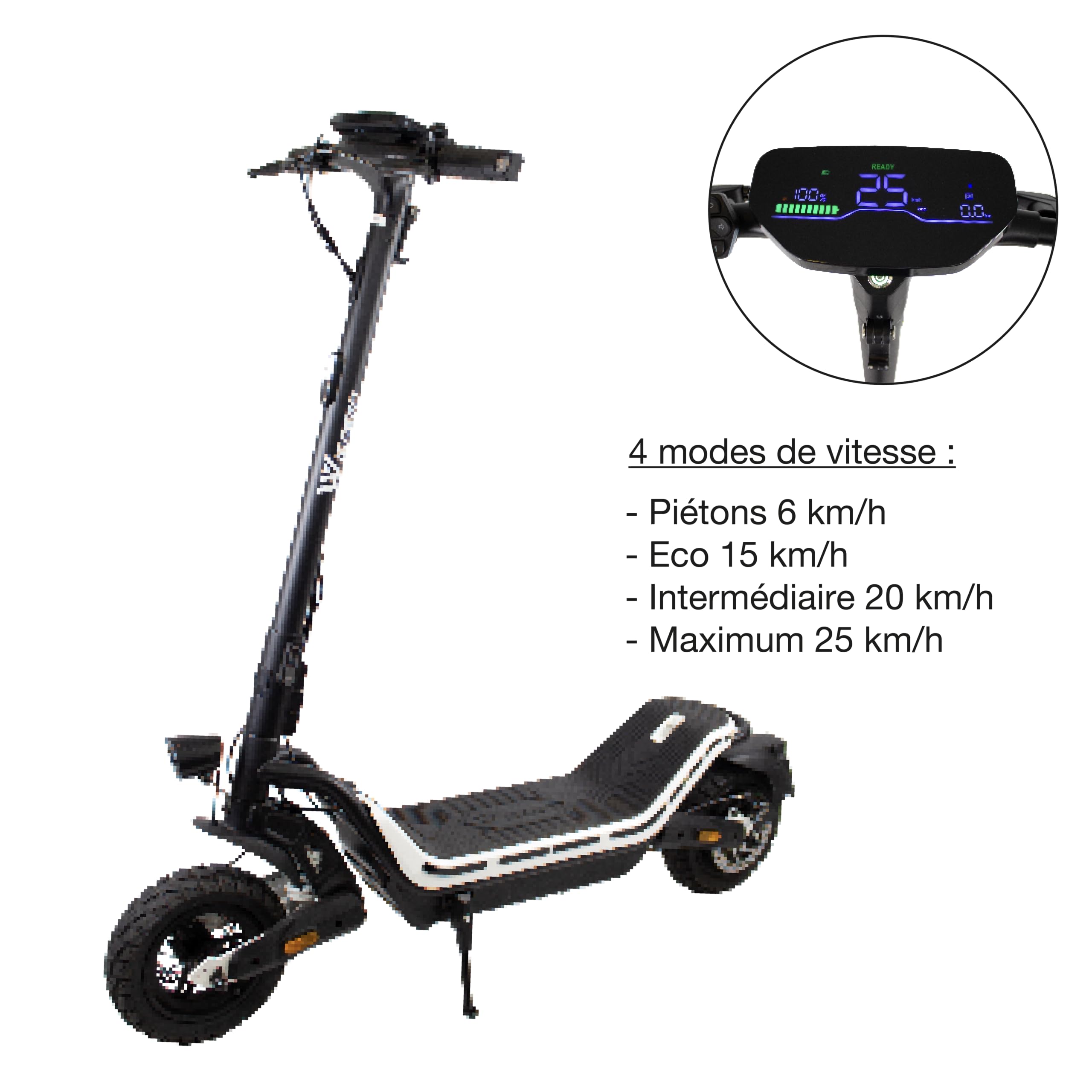 Wispeed - SUVPILOT 480 - Trotinette électrique Off Road - 900 W - Pliable - Pneu Cross 10" - 60km - 25km/h - Deck Ultra Large 20cm - IP65 - IPX6 - Écran LED - Double Frein - Double Suspension - Noir