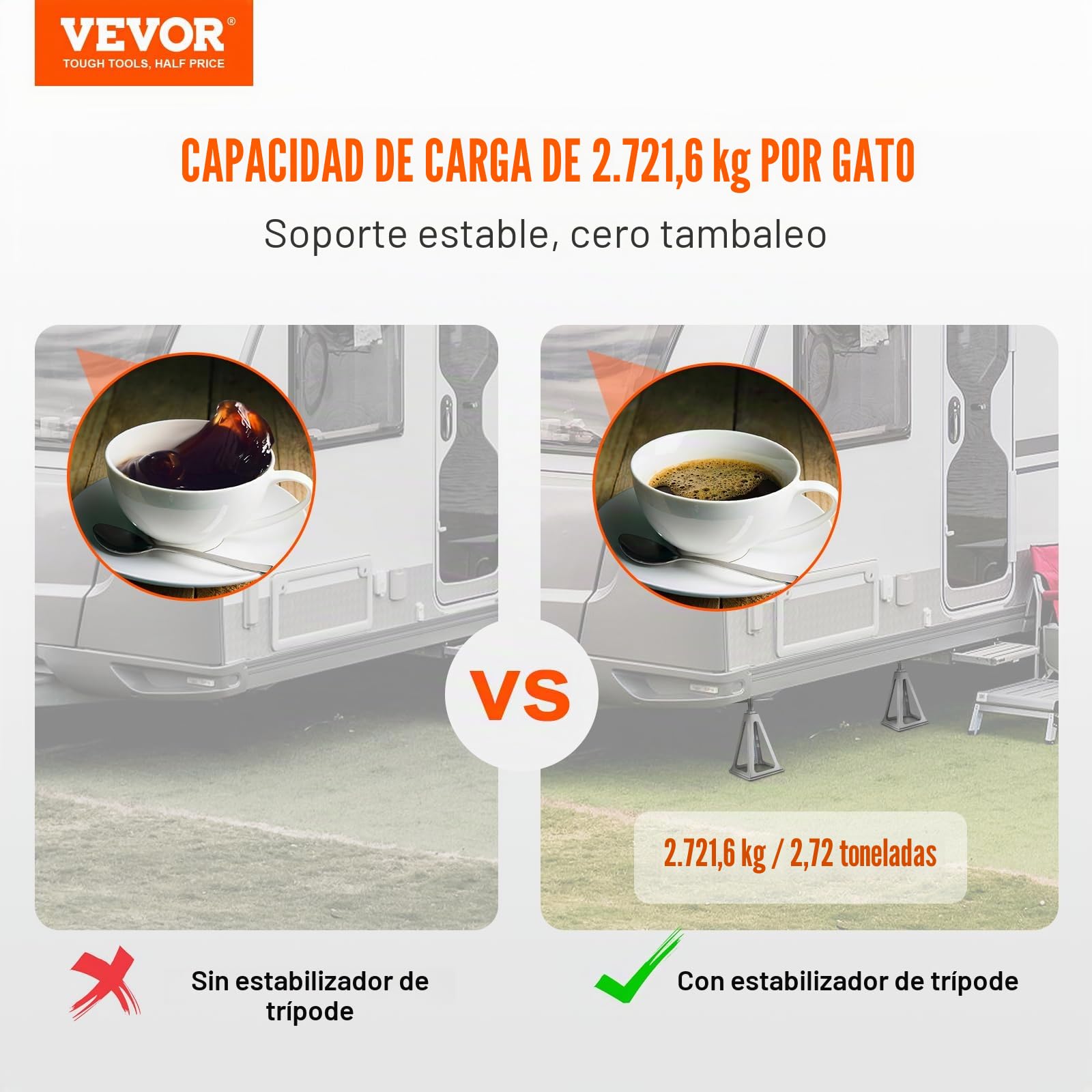 VEVOR 4 PCS Gatos Estabilizadores para Caravanas Caballete de Apoyo para Vehículos Carga de 2,72 T Cada Uno Soporte de Aluminio para Caravanas Altura Ajustable 280-435 mm para Nivelación de Remolques