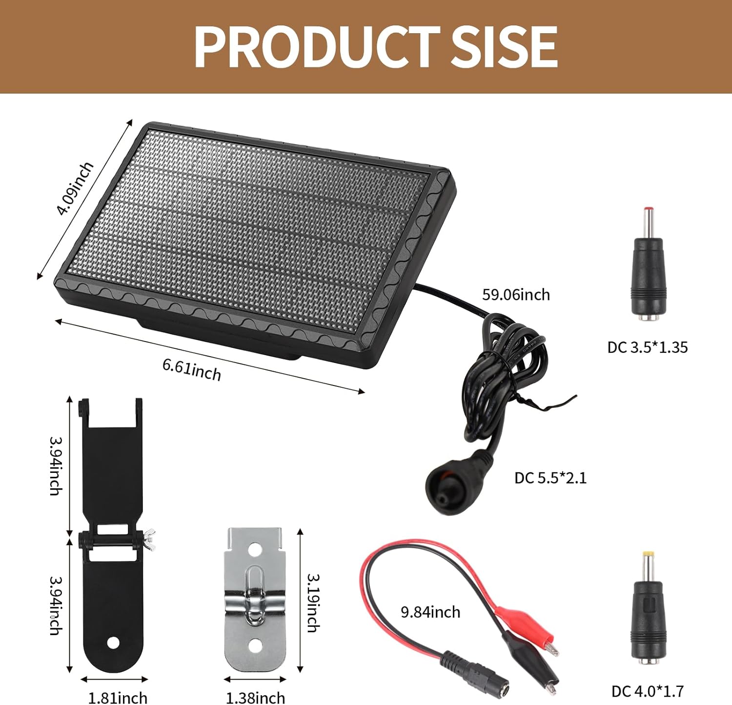 Upgraded 6V 1.98W Solar Panel for Deer Feeder, Angle Adjustable Mounting Bracket, IP65 Waterproof, Solar Battery Charger with Alligator Clips & DC 5.5×2.1/3.5×1.35/4.0×1.7 Connector for Game Feeder