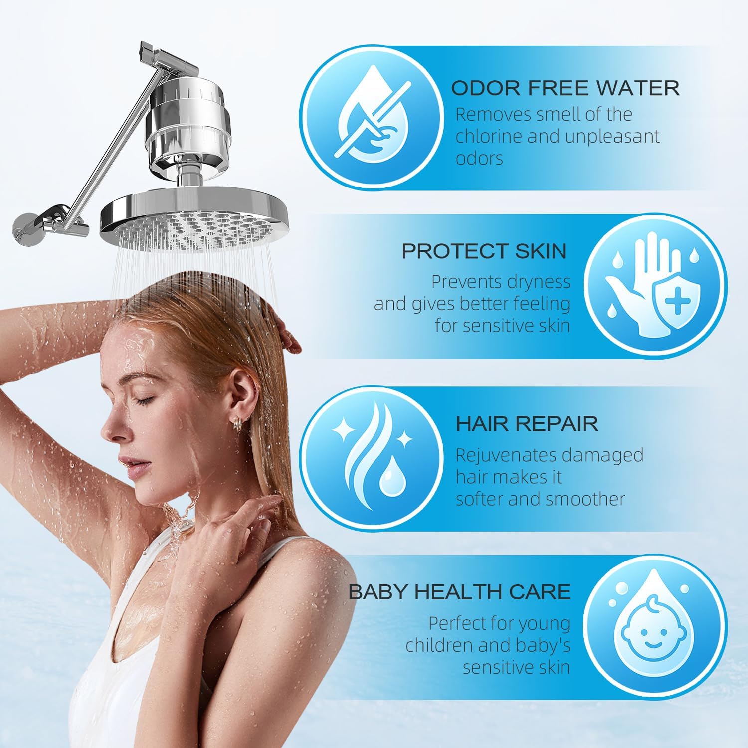 Yodel Filtro de ducha con 6 cartuchos, suavizante de agua dura, 99% elimina el cloro y las impurezas, mejora la condición de la piel y el cabello, ajuste universal para cabezales de ducha, cromado