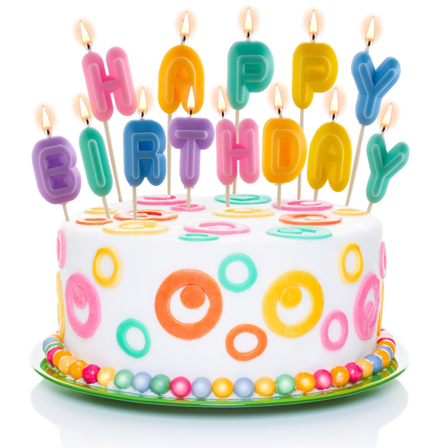 dekora - Świeczki Urodzinowe Happy Birthday 8 cm na Tort | Kolorowe litery Happy Birthday z uchwytami, Dekoracja tortu odpowiednia do kontaktu z żywnością