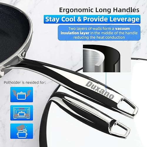 Miniatura 8 de Juego de ollas y sartenes Deluxe DUXANO de 14 piezas con revestimiento antiarañazos 9H, cerámica antiadherente de 2 capas y libre de PFAS, cocción