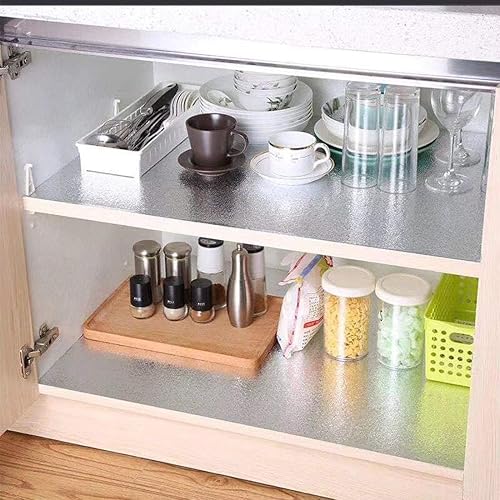 Miniatura 6 de Feisoon Papel tapiz plateado de 16 x 197 pulgadas, para despegar y pegar, papel de contacto plateado, papel de contacto impermeable para cocina,