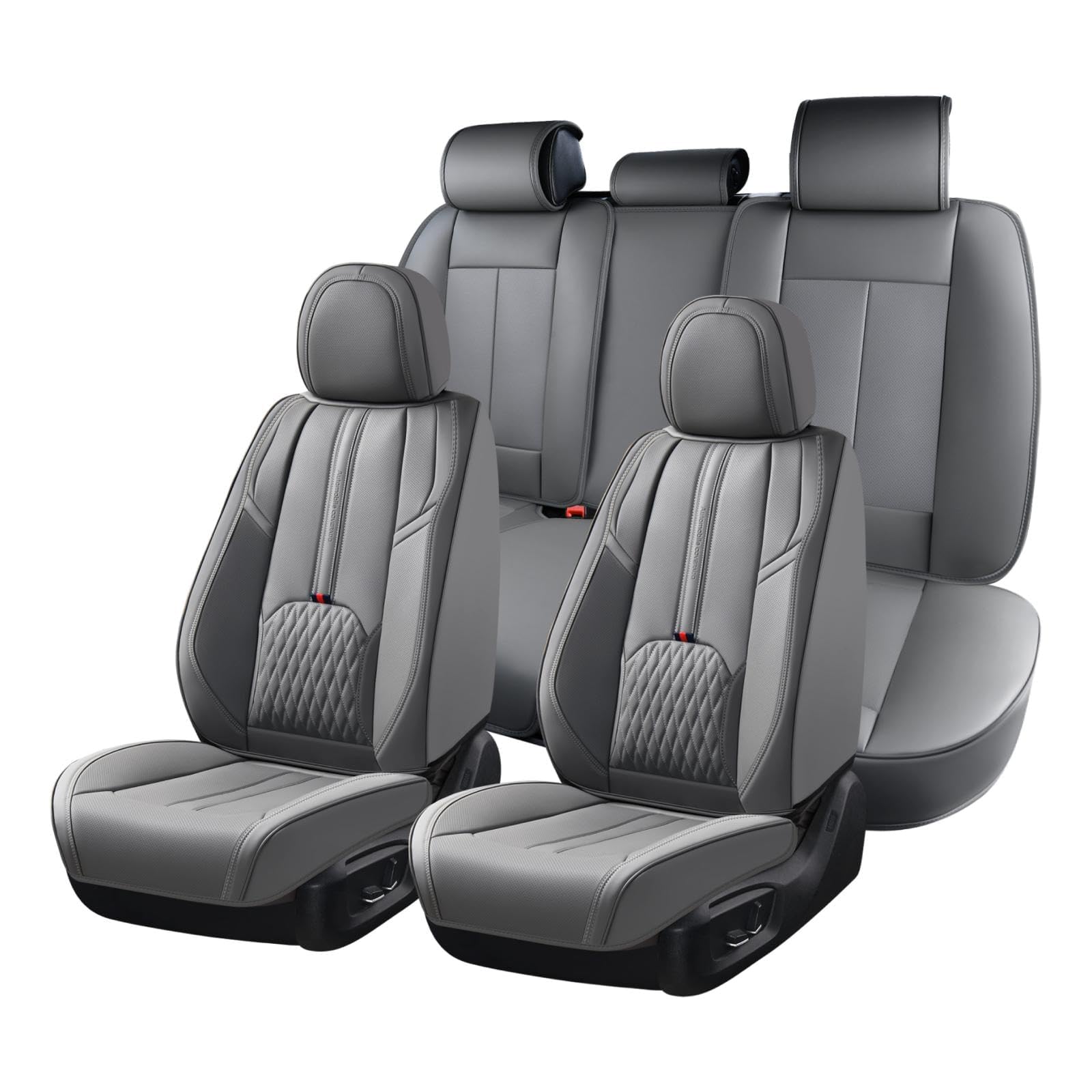 Coverado Car Seat Covers Full Set, Automotive Seat Cover with Lumbar Support, Nappa Leather Seat Cover for Cars, Waterproof Car Seat Protector, Car Seat Cushion Universal Fit for Most Vehicles (Gray)