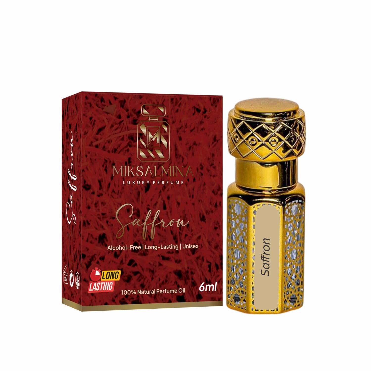 Saffron Attar Roll On Perfume, Non-Alcoholic, Unisex, 6ml