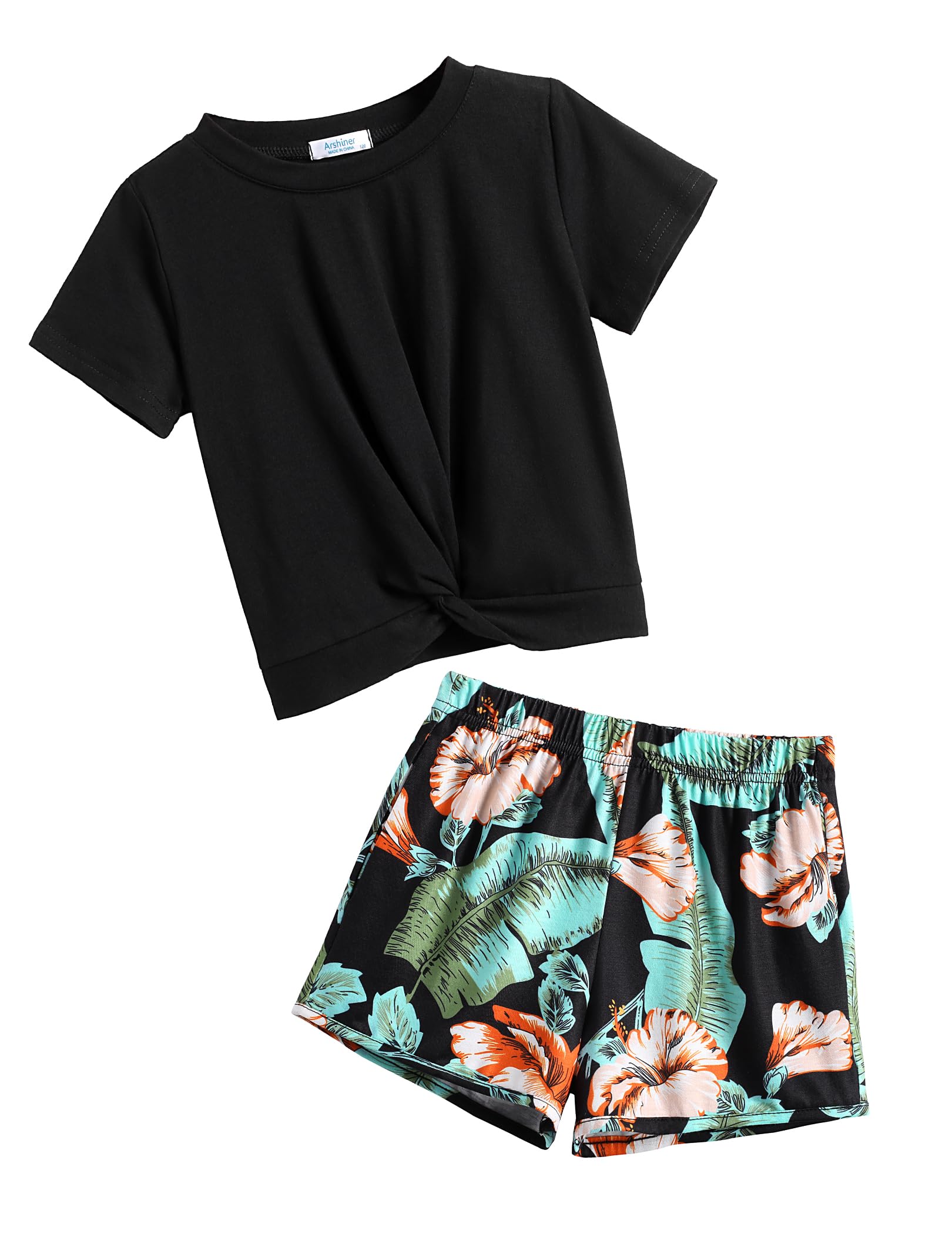 Arshiner Niñas Batik Ropa Torcer Conjuntos De Manga Corta Camisetas Con Pantalones Cortos Conjuntos Deportes Ocio Moda Tie-dye Niños Verano Ropa Conjunto para Niñas 3-14 años