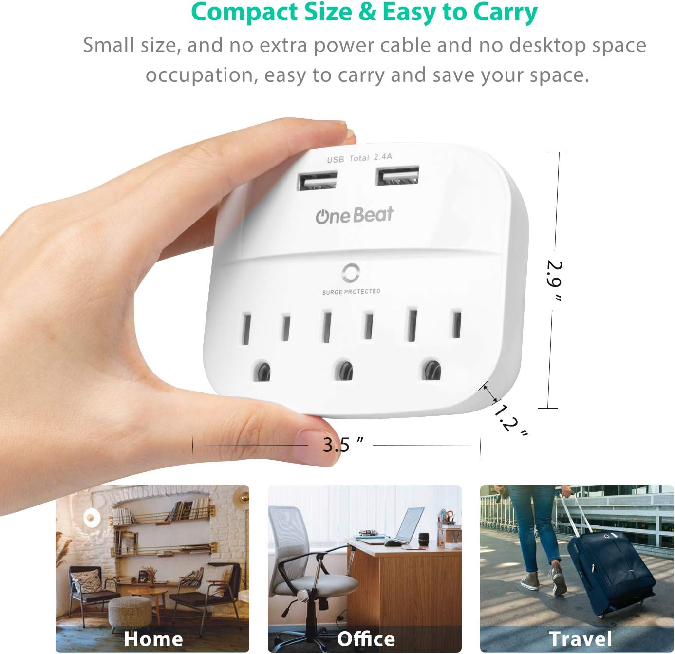2 Pack 3-Outlet Surge Protector, Multi Plug Outlet Expander with 2 USB Wall Charger, Outlet Adapter with 490 Joules for Home, School, Office, ETL Listed : Tools & Home Improvement