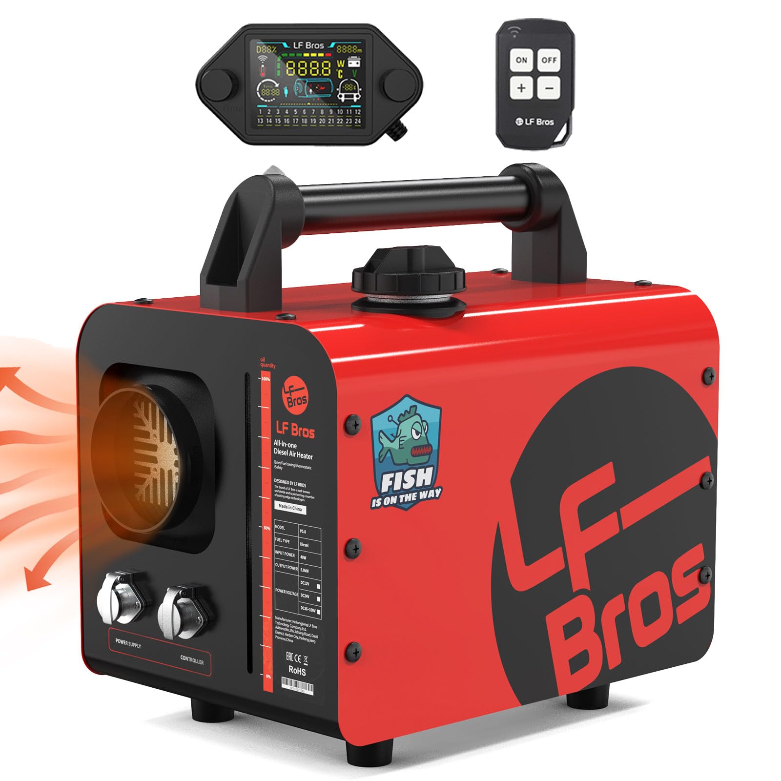 LF Bros Professional 110V/12V 5KW Diesel Heater, All-in-One 5L Air Diesel Space Heater with Timer, Thermostat, Plateau Mode, Silent Oil Pump, Suitable for Camping, Ice Fishing, Hunting, Red