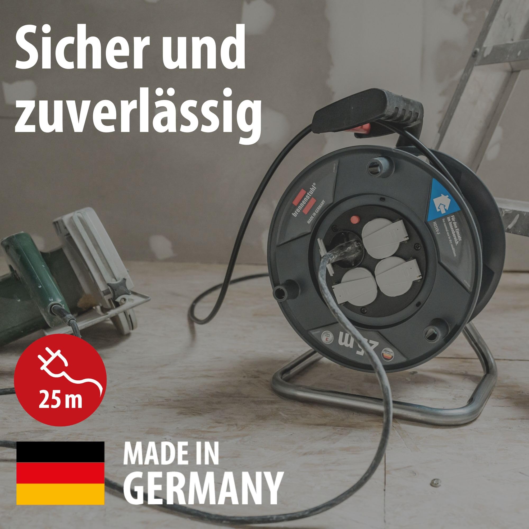 Brennenstuhl Garant V2 Kabeltrommel 25m 4 Schutzkontakt-Steckdosen Überhitzungsschutz