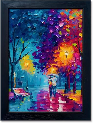 Pintura al óleo colorida arte de pared romántica escena nocturna enmarcada obras de arte para la decoración del dormitorio de la oficina