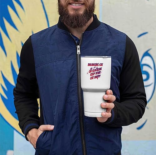 Ideal Pet Owner's Gift - Balancing Cat Slackline - Keep Your Cat Happy - Birthday Present for Uncle - 30 Oz White Stainless Steel Large Tumbler